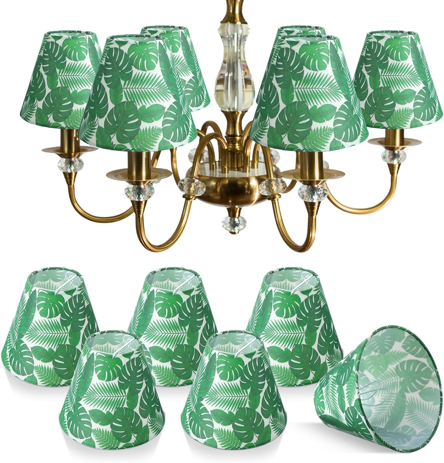 VIHOSE 6 Pcs Chandelier Lamp Shades Small Lamp Shade 3" Top x 6'' Bottom x 5'' Slant Tropical Leaf Hawaii Toile Green Clip on Lampshade for Wall Sconces Pendant Lighting