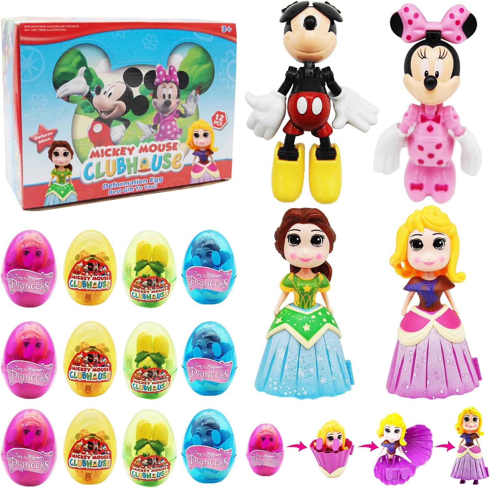 12Pcs Prefilled Easter Egg with Mickey Disney Deformation Toys,Easter Basket Stuffers Fillers, Easter Party Favors for Kids, Easter Gifts for Kids,Classroom Easter Prizes,Easter Eggs Hunt