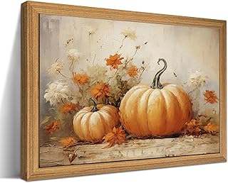 Framed Vintage Halloween Pumpkin Wall Art – 3D Texture Harvest Pumpkins ...
