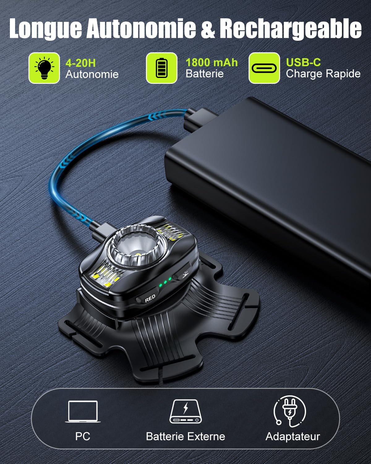 Babacom 500LM Lampe Running Pectorale, 6 Modes Lampe Course a Pied avec Faisceau Réglable 45°, Remplacer Lampe Frontale, Rechargeable Gilet Reflechissant à 360° pour Cyclisme/Jogging Sports Nocturnes