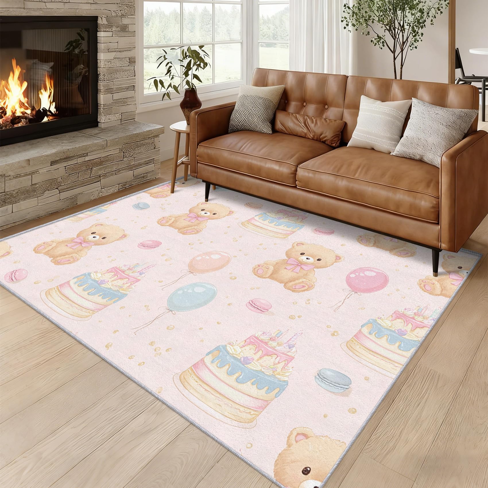 Generisch Teppich Wohnzimmer Teddybär, Teppich Süßer Bär Mädchen für Schlafzimmer 100 x 150 cm, Weicher Waschbarer Antirutsch Kurzflor Dekoration Carpet P-&123