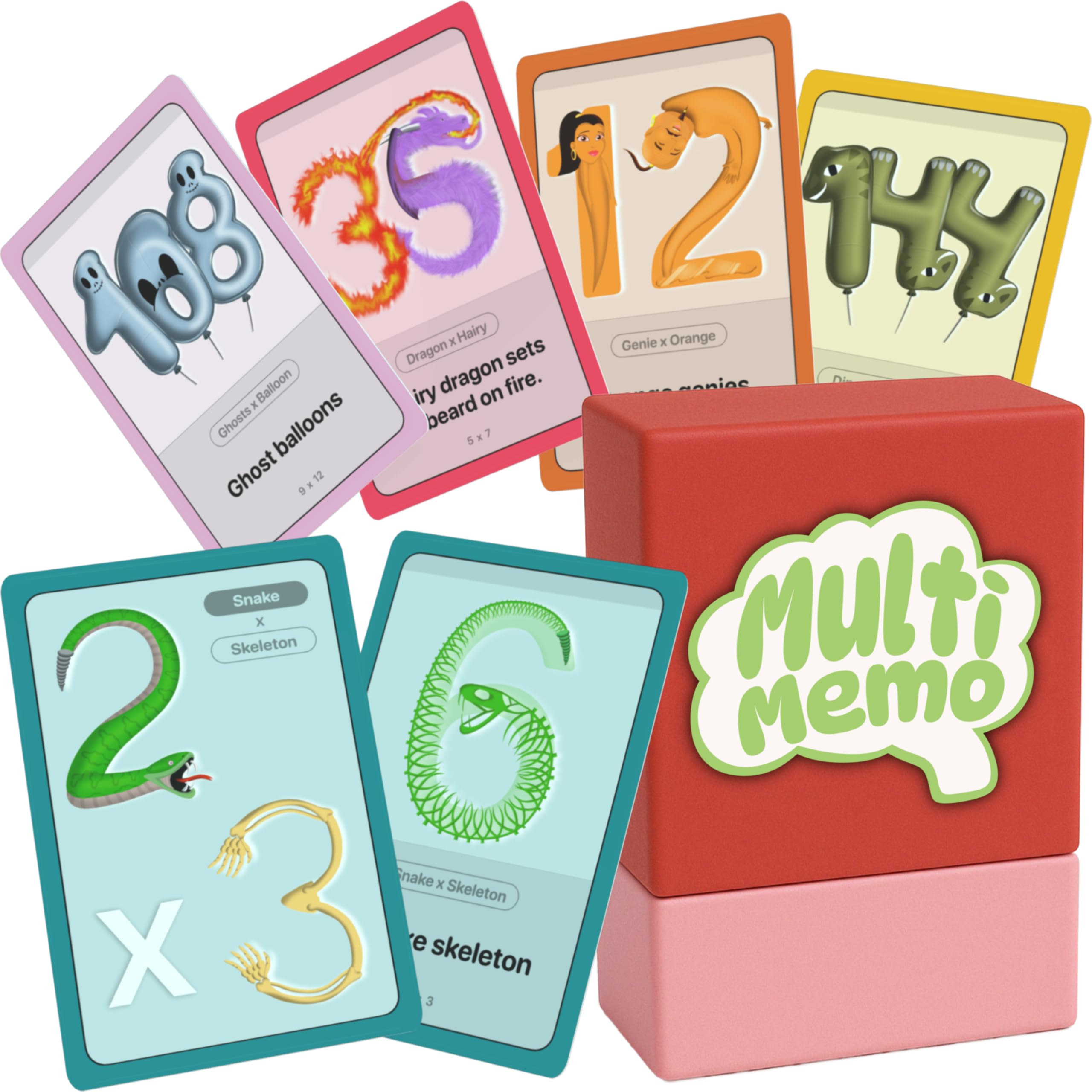 MULTI-MEMO Multiplication Tables Flash Cards - Fun & Easy Memorization Using Unique Image Tricks! Math Learning Game for Kids in 2nd, 3rd, 4th, 5th, and 6th Grade - Covers 2x2 to 12x12.