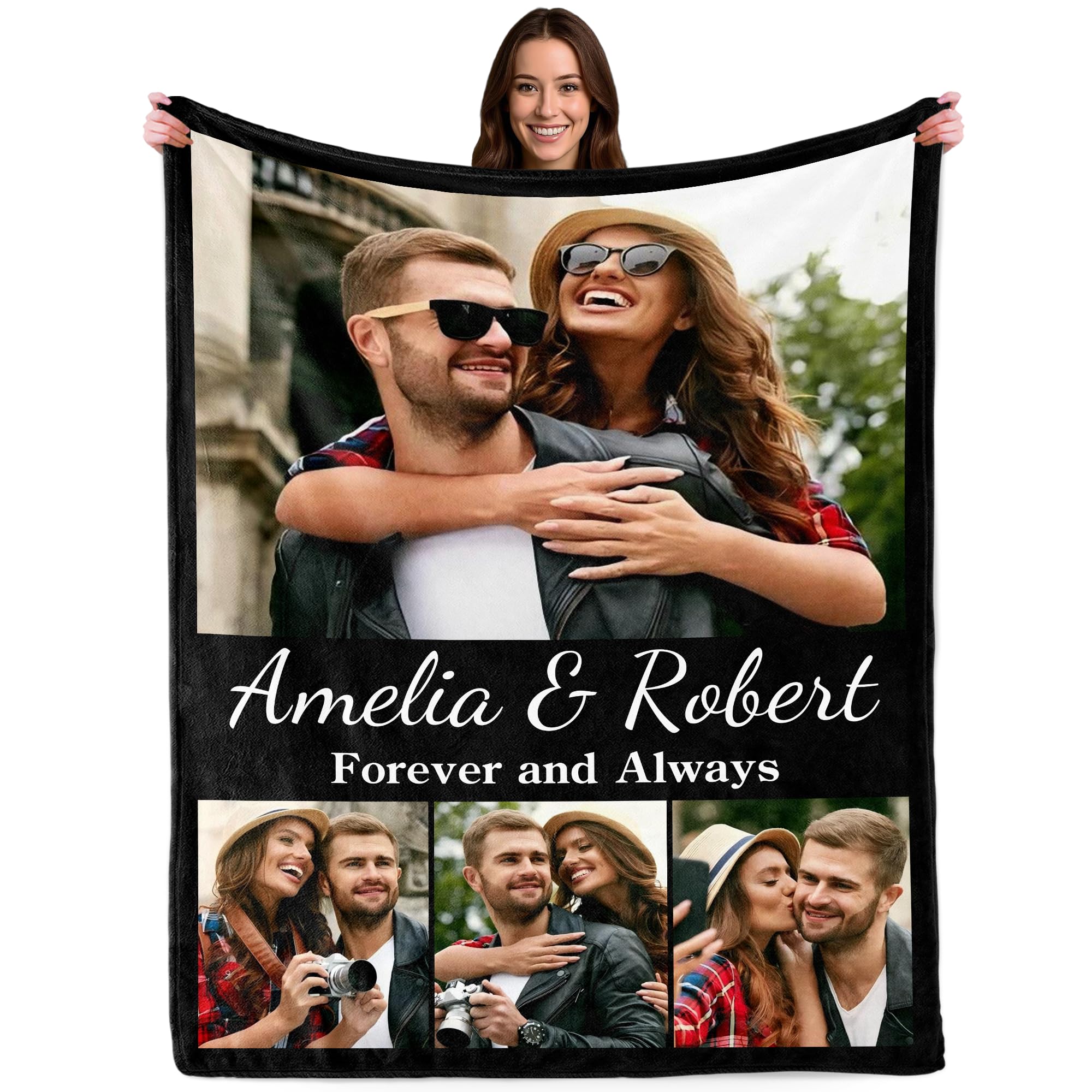 Personalised Blanket with Photo Text, Customised Picture Blanket for Adult Kid Couple, Custom Blanekt, Personalised Christmas Valentines Birthday Gifts for Boyfriend Girlfriend Women Men Her Him