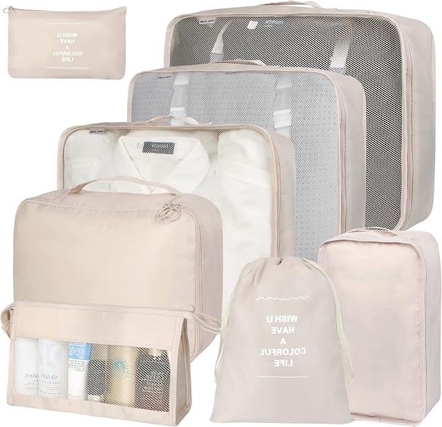 8 Set Packing Cubes for Suitcases, Codoule Large Capacity Travel Luggage Packing Organizers with Laundry Bag, Clothing Underwear Bag, Wash Bag, Compression Storage Shoe Bag , for Man & Women