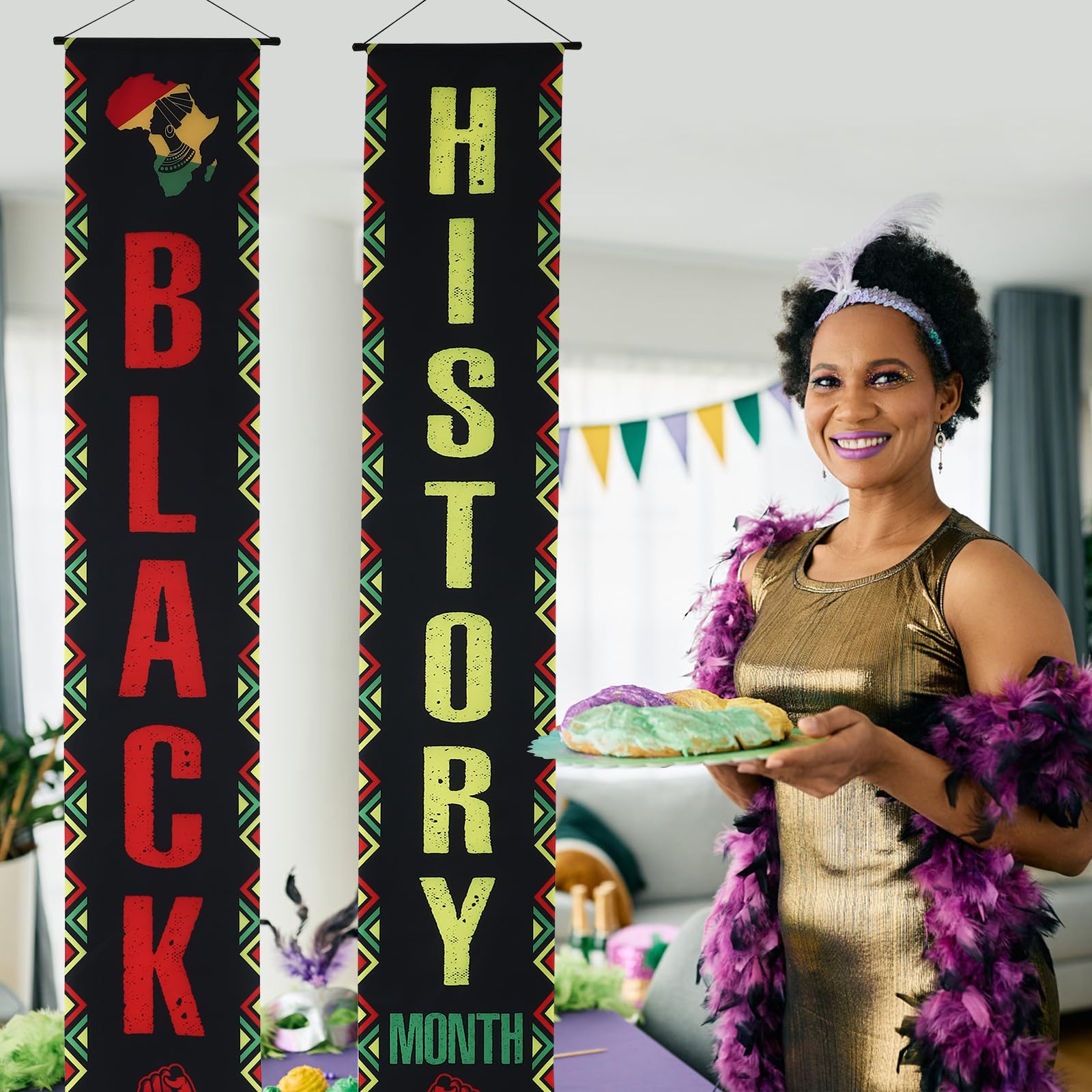 Happyyami 1 Pair Happy Black History Month Juneteenth Porch Banners African American Front Door Hanging Banner February Holiday Black Pride Porch Sign for Indoor Outdoor Decoration - Image 4