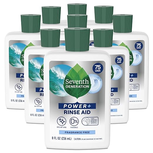 Seventh Generation Power+ Dishwasher Rinse Aid, Fragrance Free, 8 fl oz, (Pack of 9)
