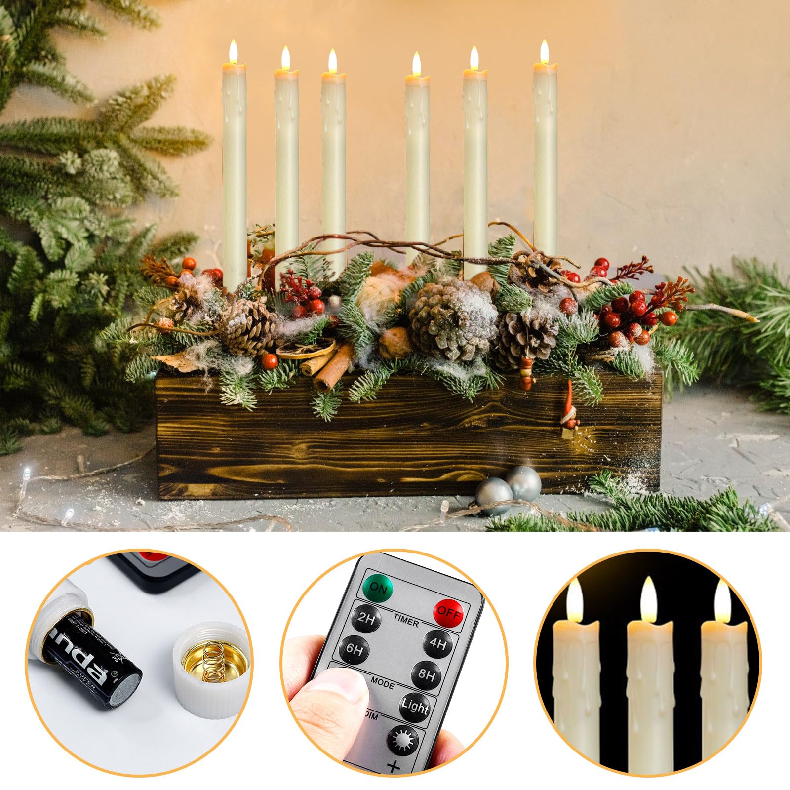12er Set LED Stabkerzen Mit Fernbedienung – 25 Cm, Batteriebetrieben, Flackernde 3D-Flamme, Timer (2/4/6/8 H), Dimmbar, Für Weihnachten & Hochzeit
