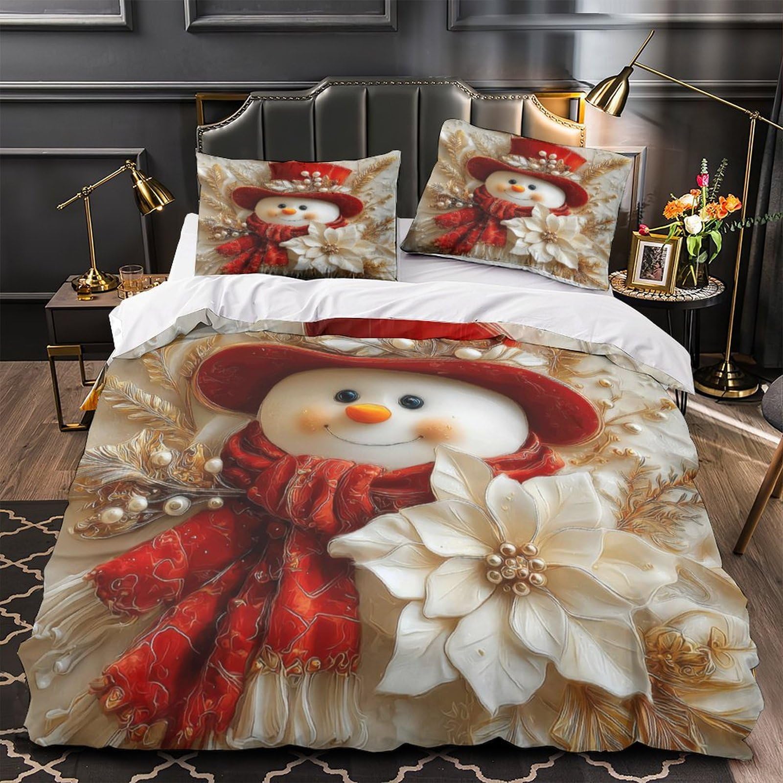 Housse de couette effet 3D en microfibre premium ultra douce scène d'hiver King