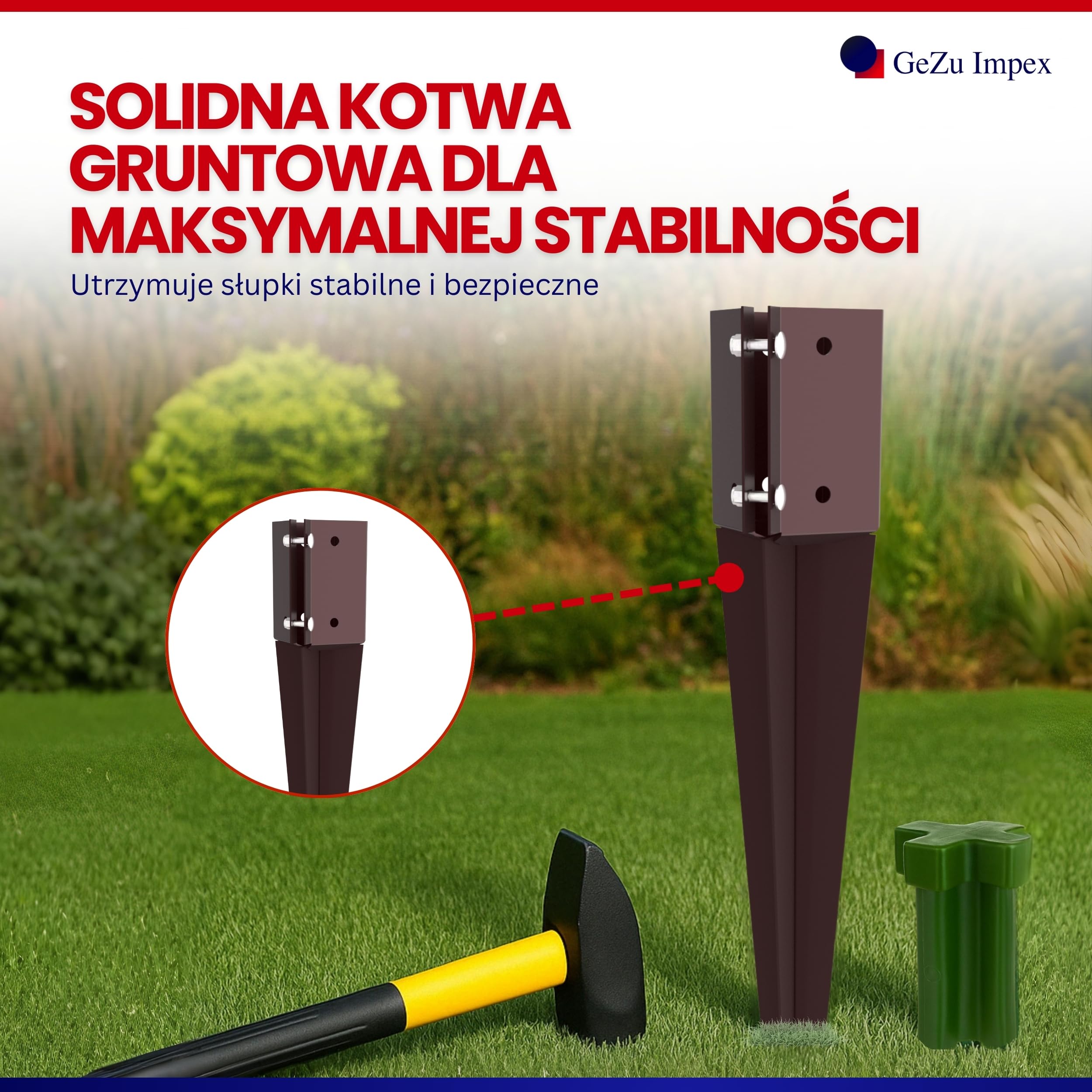 GEZU IMPEX Szybkozaciskowy Wspornik Wbijany 100 x 100 x 750 mm Zestaw 16 Pokryty Proszkowo Kotwa Gruntowa Uchwyt Slupka Ogrodzeniowego Zacisk Wbijany
