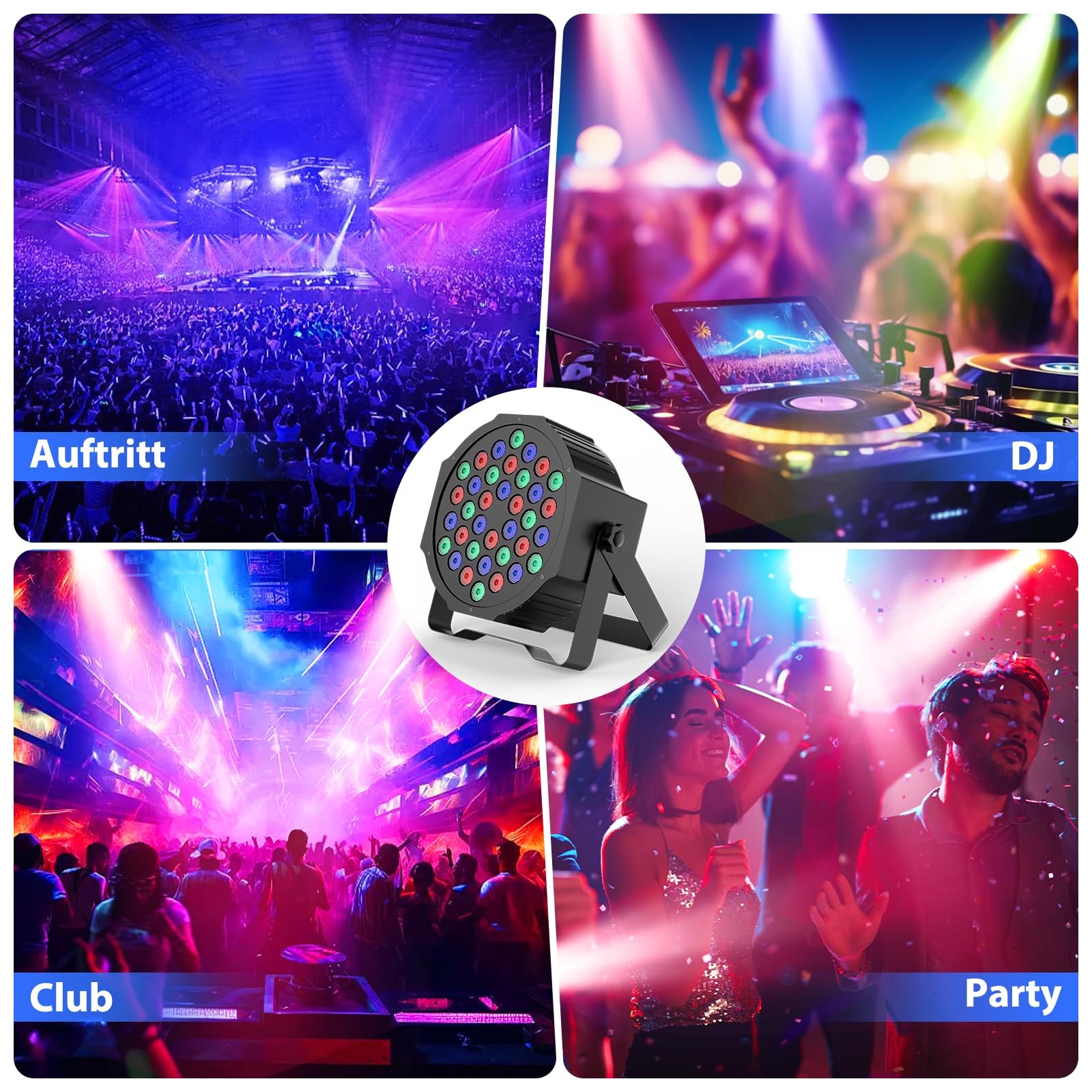 4PCS RGB LED Par Strahler, 72W Bühnenlicht mit Fernbedienung und DMX512, Discolicht Partylicht 9 Modi für Party Disco Bühne Hochzeit Weihnachten Event