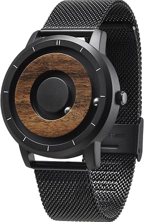EUTOUR Magnetic Watches for Men 40mm Wooden Analog Magnet Levitation Beads Bearing Wrist Quartz Watch with Wood Dial Waterproof and 20mm Light Stainless Steel Strap Black Cool Creative Gift for Men