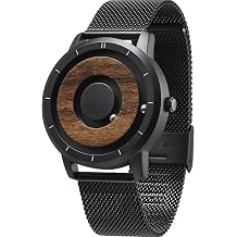 EUTOUR Mens Watches Men Wooden Watches Magnetic Watches Analogue Mens Swiss Quartz Watch Natural Wood Case Stainless Steel Mesh Strap 40mm