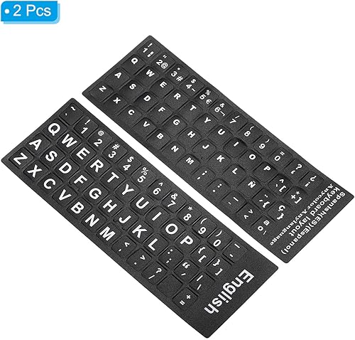 Miniatura 3 de PATIKIL Calcomanías para teclado en inglés y español, paquete de 2 fundas universales de repuesto para teclado esmerilado para computadora portátil,