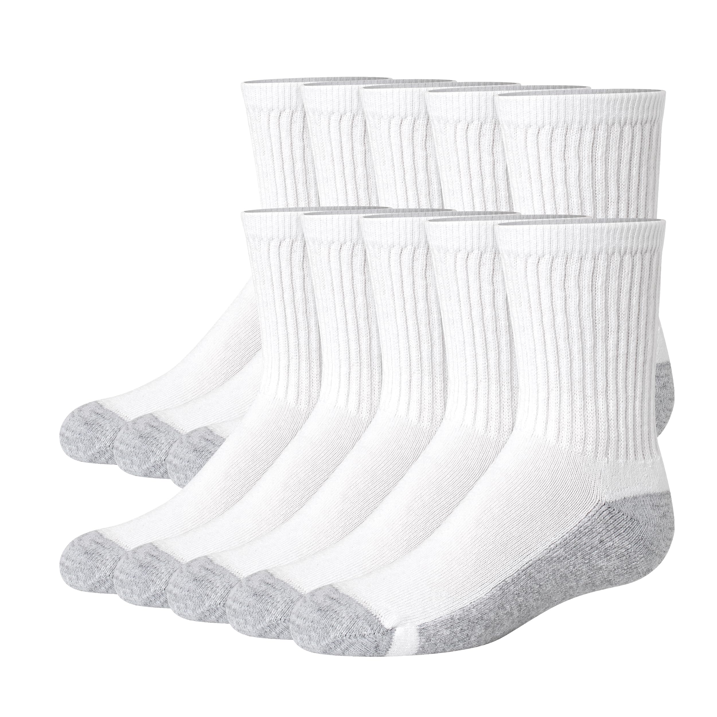 Hanes Boys' Big Uniform Crew, Moisture-Wicking Socks, Cushioned Foot Bottoms, 10-Pairs, White-12 Pack, Large