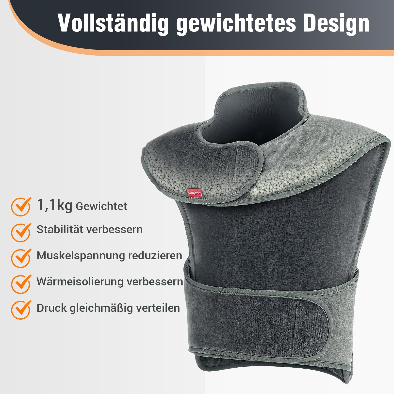 Comfytemp Infrarot gewichtetes Heizkissen für Nacken Schulter und oberer Rücken, 1,1 kg Wärmekissen mit 6 Wärmestufen 1-3 h Abschaltautomatik, 57x50cm Elektrisches Oberkörperwärmer Maschinenwaschbar
