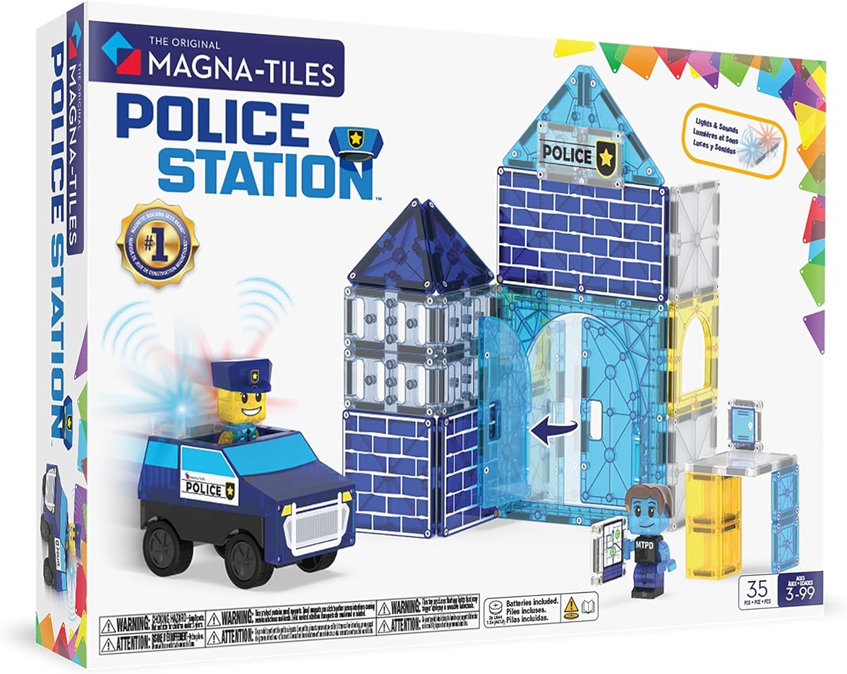 MAGNA-TILES Police Station Juego de construcción magnético de 35 piezas, la marca de construcción magnética original