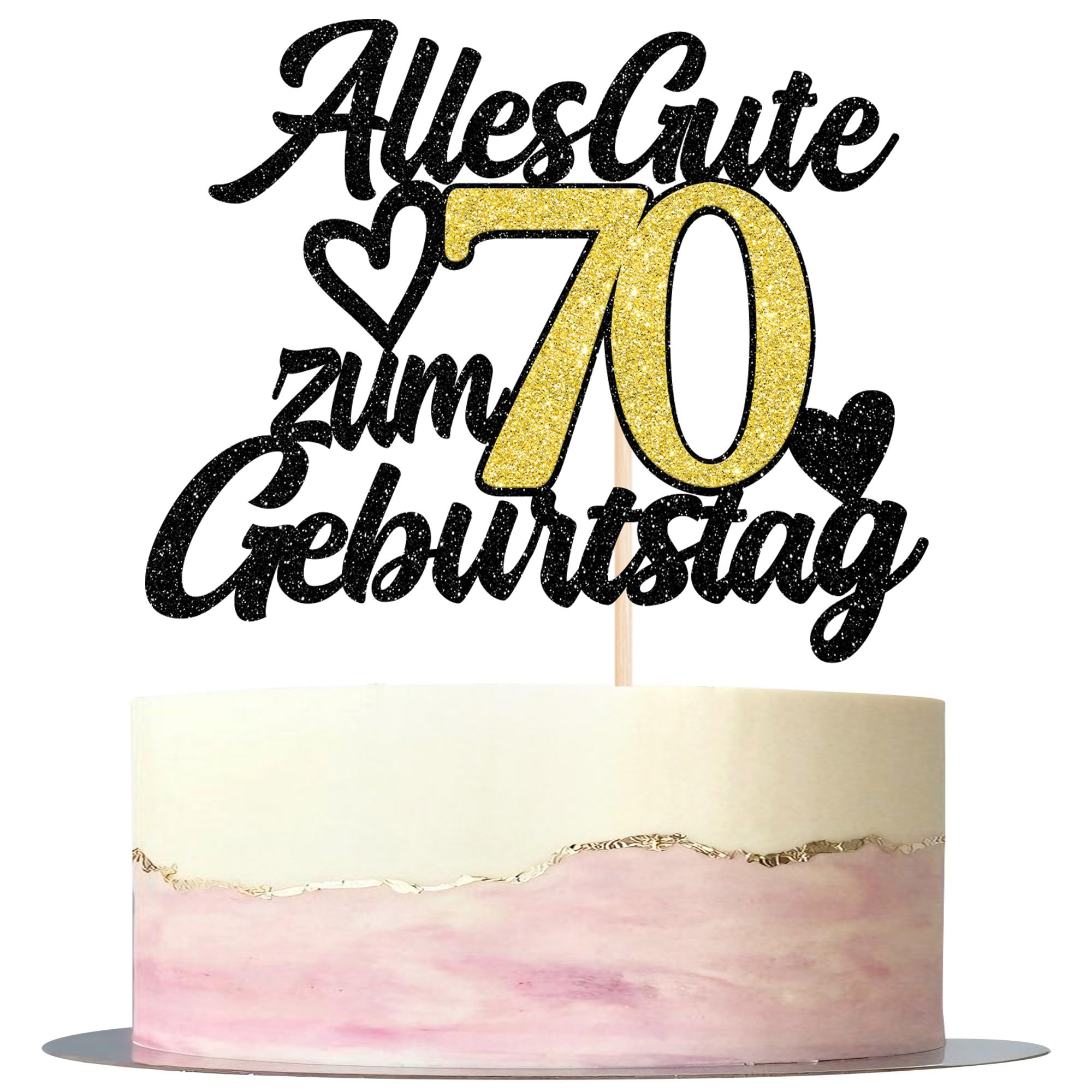 1 Stück 70th Geburtstag Tortendeko Glitzer Alles Gute zum 70 Geburtstag Kuchen Deko Happy Birthday Cake Topper für 70th Jahrestag Party Kuchen Dekoration Schwarz Gold