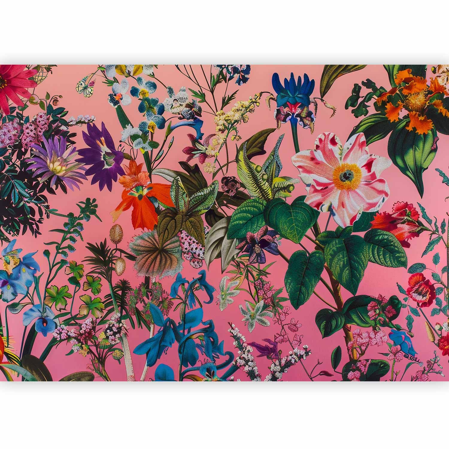 murando - Mural Wallpaper Retro 450x315 cm / 178"x124" Non-Woven Premium Art Print Fleece Wall Mural Decoration Poster Picture Design Modern - Flowers Garden Plants Pink Green Jungle b-H-10077-a-a