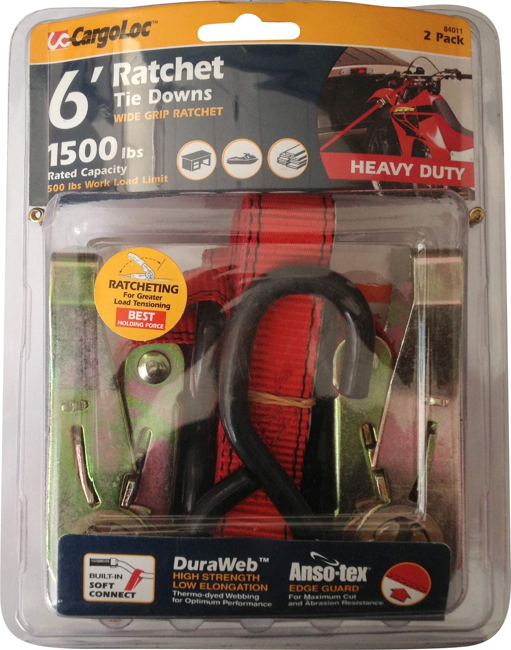 Cargoloc 2Peices 6 Foot Ratchet Tie Downs With S-Hooks - CGL-84011