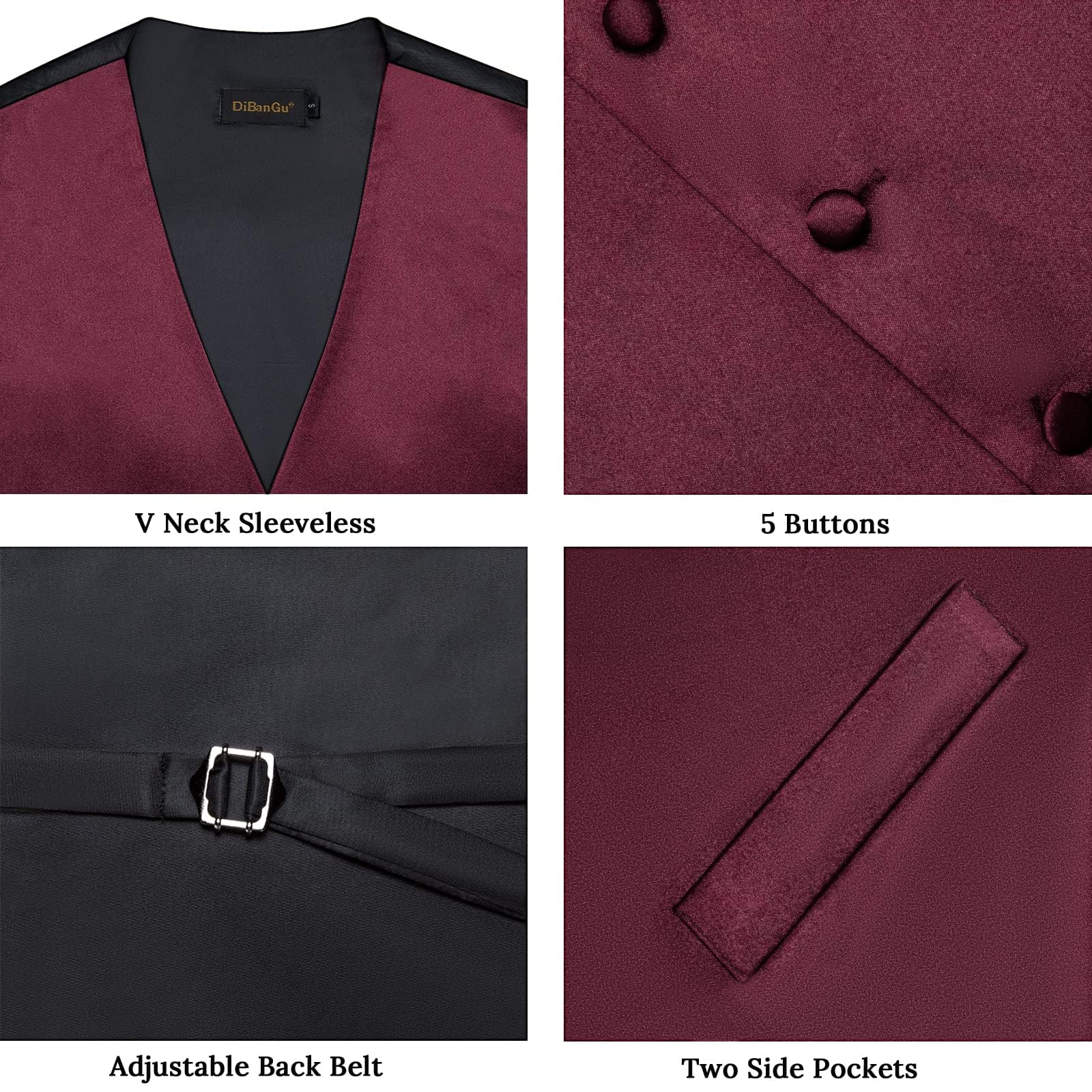 DiBanGu Mens Satin Vest and Bowtie Lapel Pin Set for Suit or Tuxedo,Solid Dress Waistcoat & Pre-tied Bowtie for Wedding Party