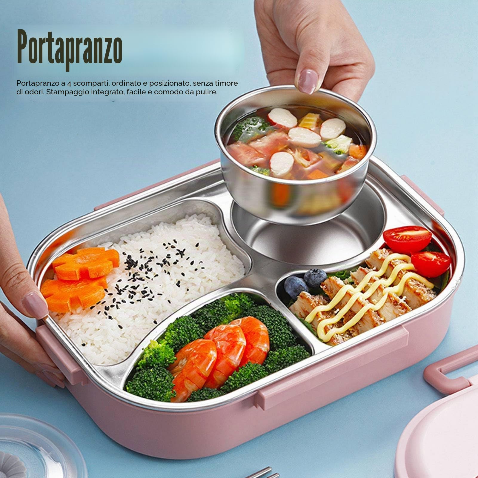 Portapranzo 4 Scomparti Isolamento Termico, 1500 ml
