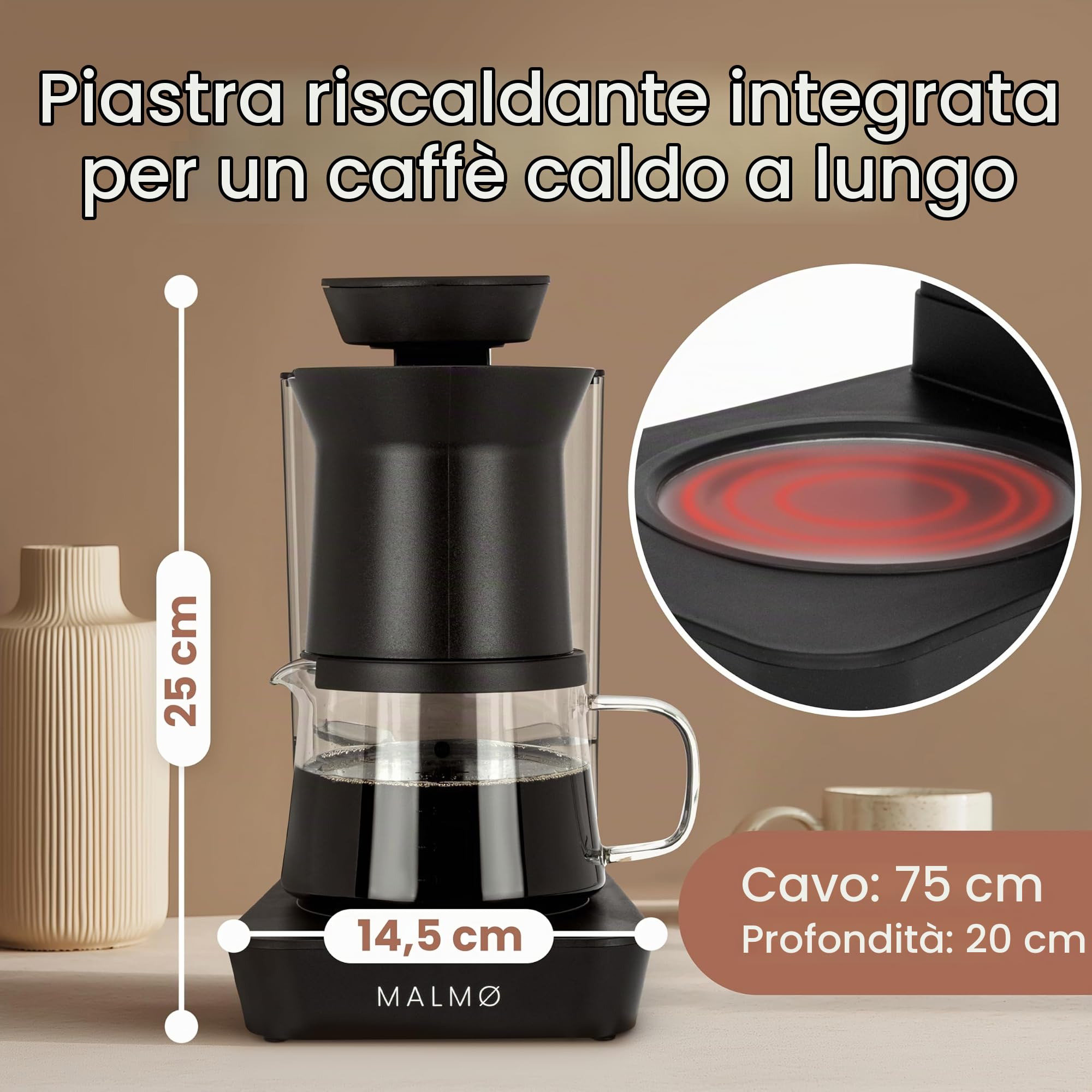 MALMØ Macchina da caffè con filtro elettrico (nero, 400 ml)
