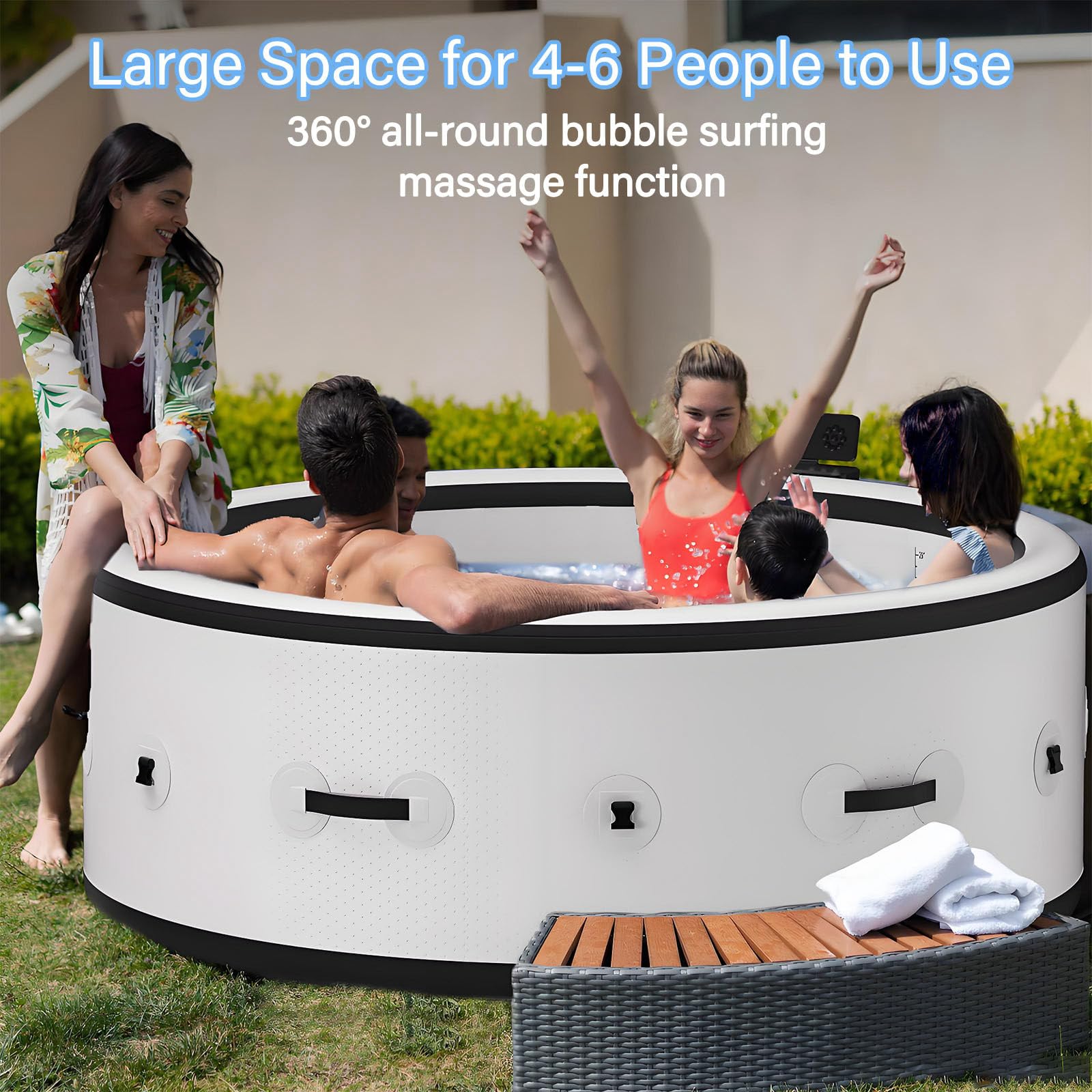 SPA Hinchable,Bañeras de Hidromasaje de Exterior para 2-6 Personas,SPA Portátil con 180 Chorros de Burbujas Relajantes,Cubierta y 2 Filtros Incluidos,para Piscina SPA de Interior y Exterior L