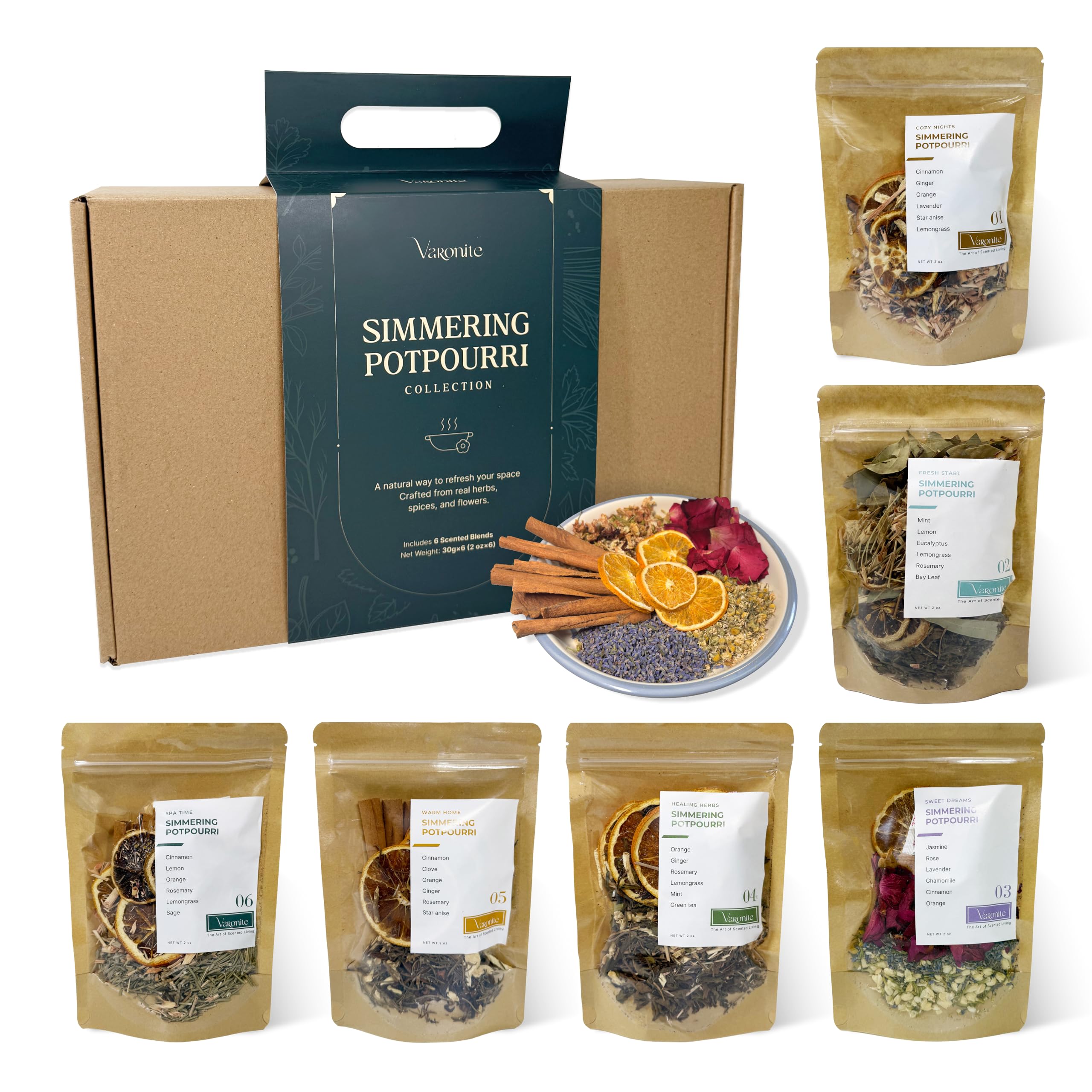 Simmering Potpourri Collection zestaw upominkowy – 6 zestawów garnków z naturalnych wietnamskich ziół – idealny świąteczny wystrój i aromat na Boże Narodzenie, Halloween, zimę i jesień