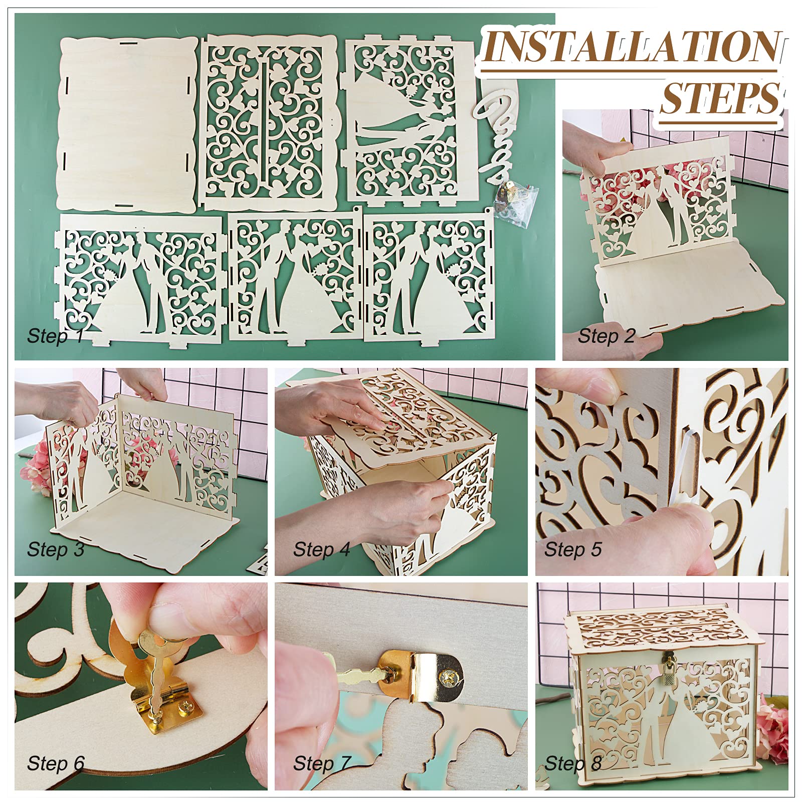 Scatola di Carte di Nozze in Legno Scatola per Cartoline di Nozze con Serratura per Regalo Matrimonio Compleanno Baby Shower Laurea Anniversario Ricevimento
