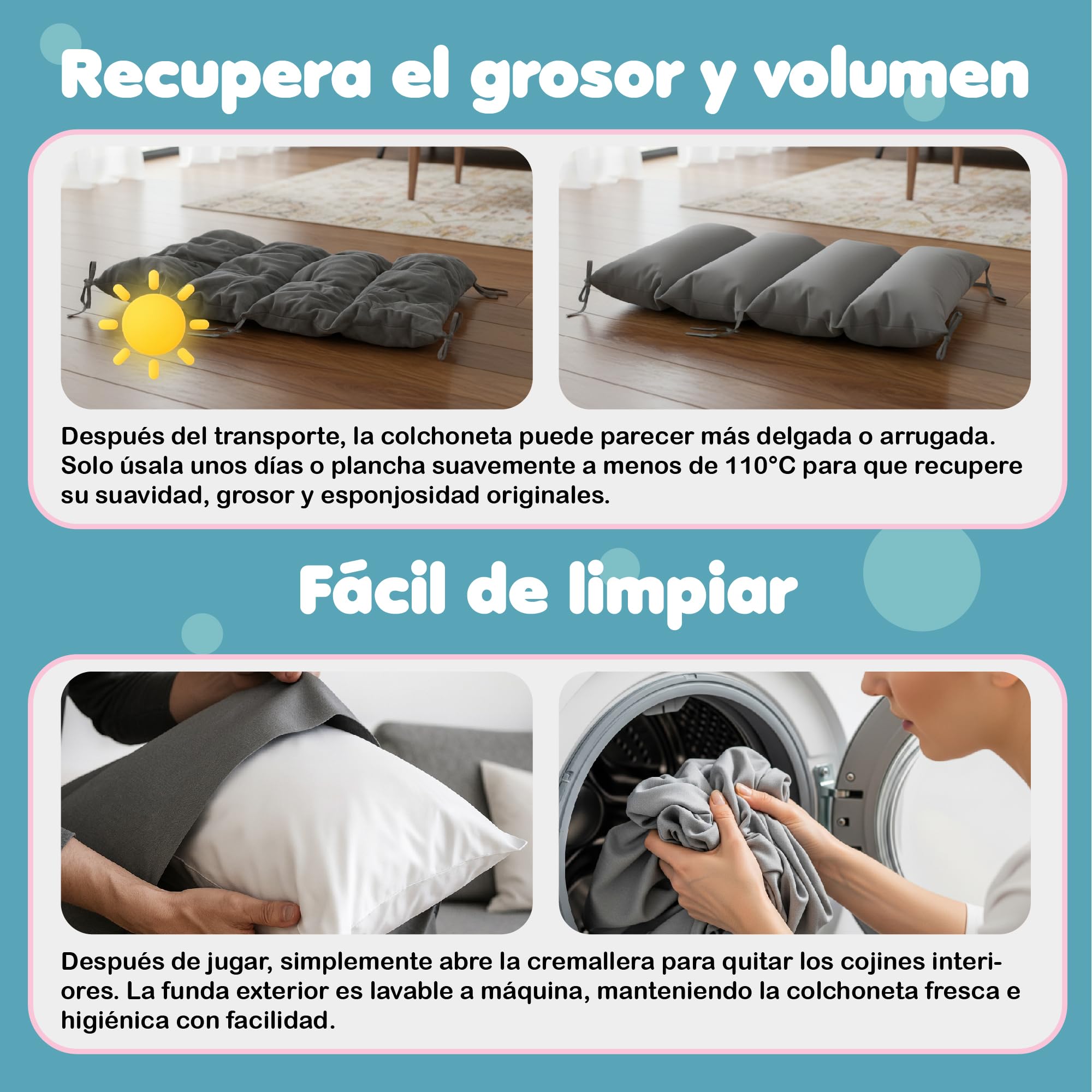 COSYLAND Cojín para Arco de Escalada para Niños 95 x 48 x 13 cm Cojín Balancín Infantil Extra Grueso y Suave Colchoneta Lavable con 6 Cintas para Leer Jugar y Descansar