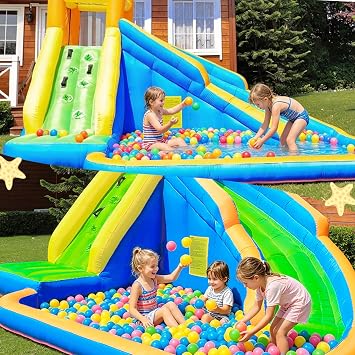 Inflatable Bounce Slide Water Park Backyard Bouncy Slide House with Air Blower for Kids Outdoor