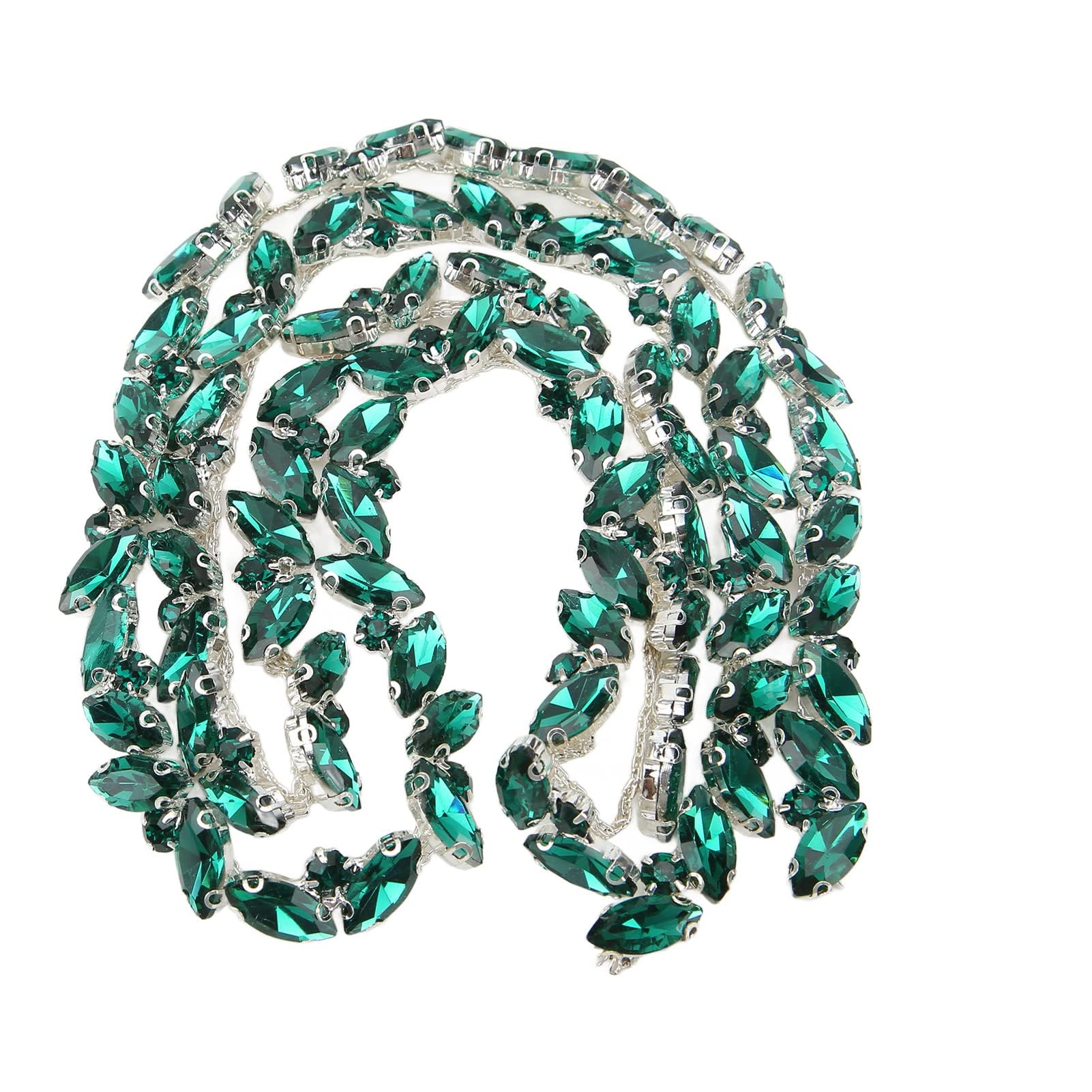 Cadena de cristal anticaída de diamantes verdes para coser ropa y bolsos