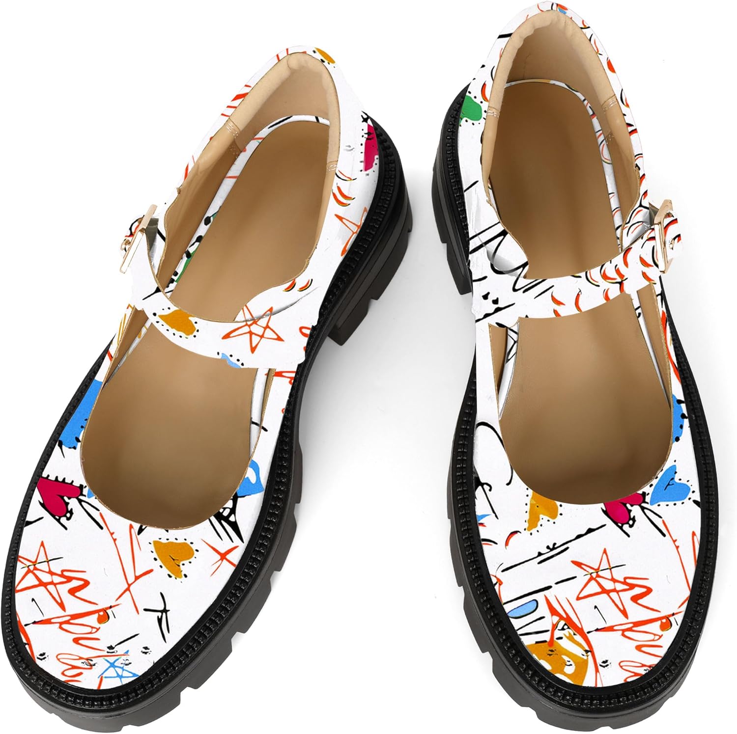 Eldof Women's Mary Jane Shoes Platform Lug Sole Low Heel Chunky Pumps Round Toe Ankle Strap Oxfords Dress Shoes for Uniform Graduation School Work 2 Inches