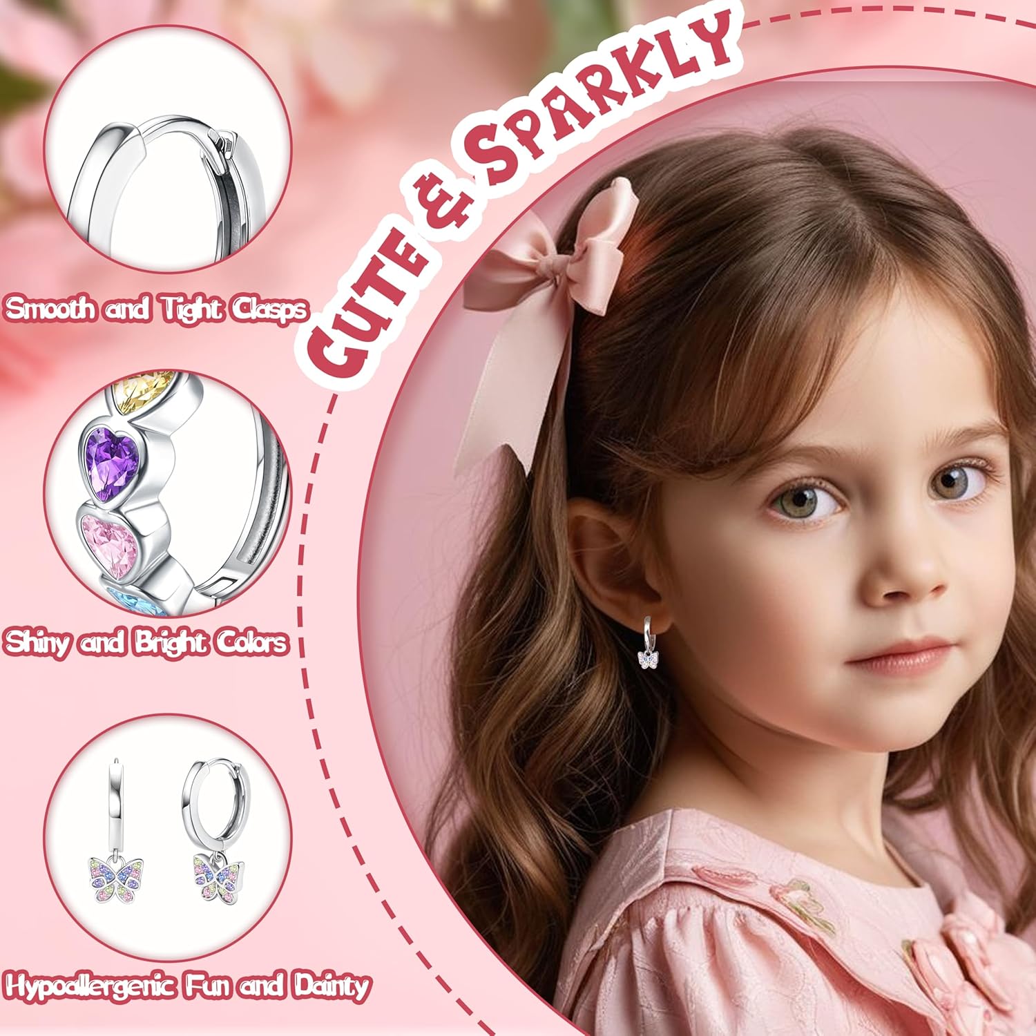 YADOCA 925 Sterling Silver Earrings Hypoallergenic Hoop Earrings for Girls Women Cute Toddler Earrings Kids Earrings Jewelry for Teen Girl Heart Star CZ Butterfly Stud Earrings Set for Sensitive Ears - Image 4