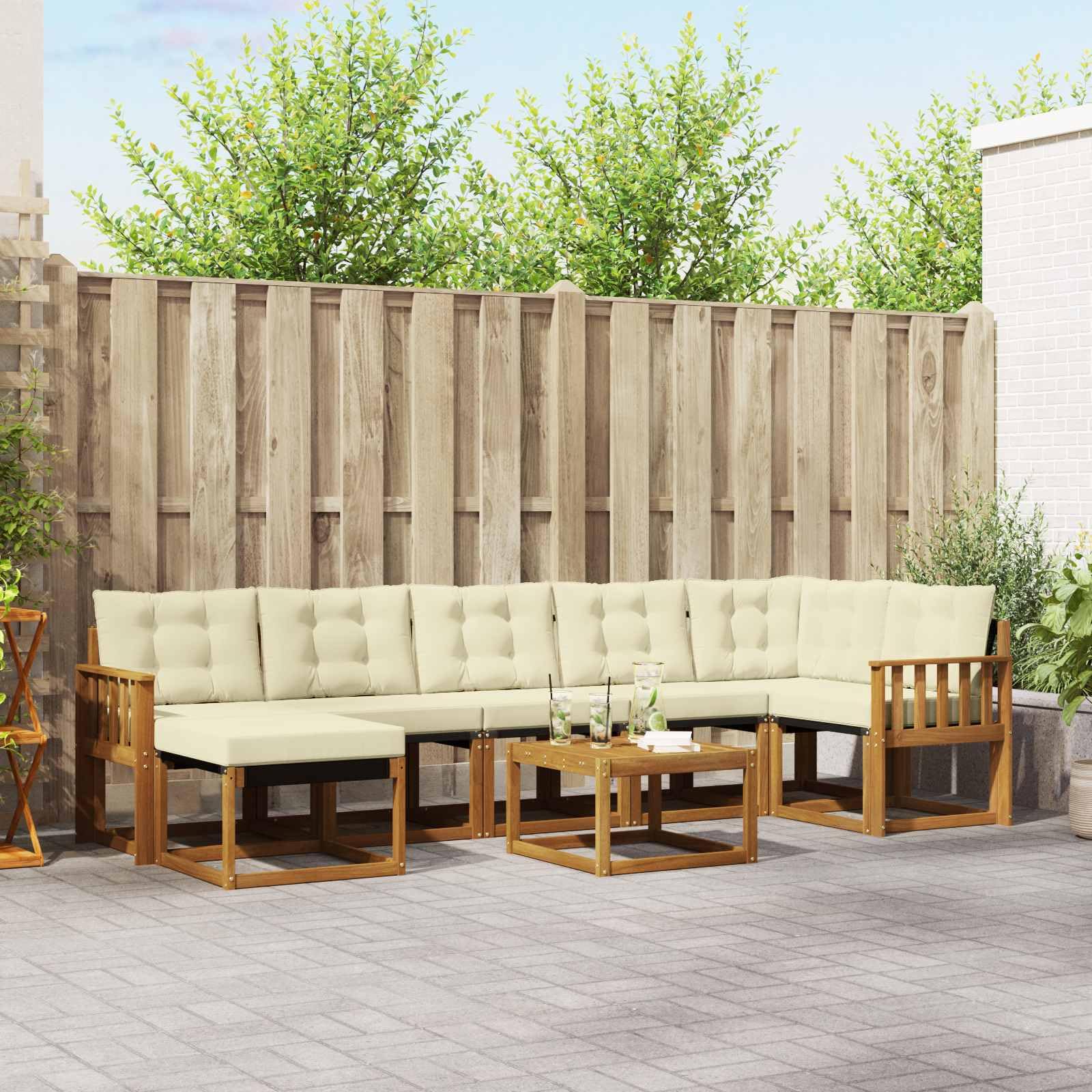 vidaXL Set di divani da esterno con cuscino 8 pcs Naturale e Crema, Set Lounge Minimalista per Esterni, Mobili Resistenti alle Intemperie, Divano Comodo in Texilene, Posti in Giardino