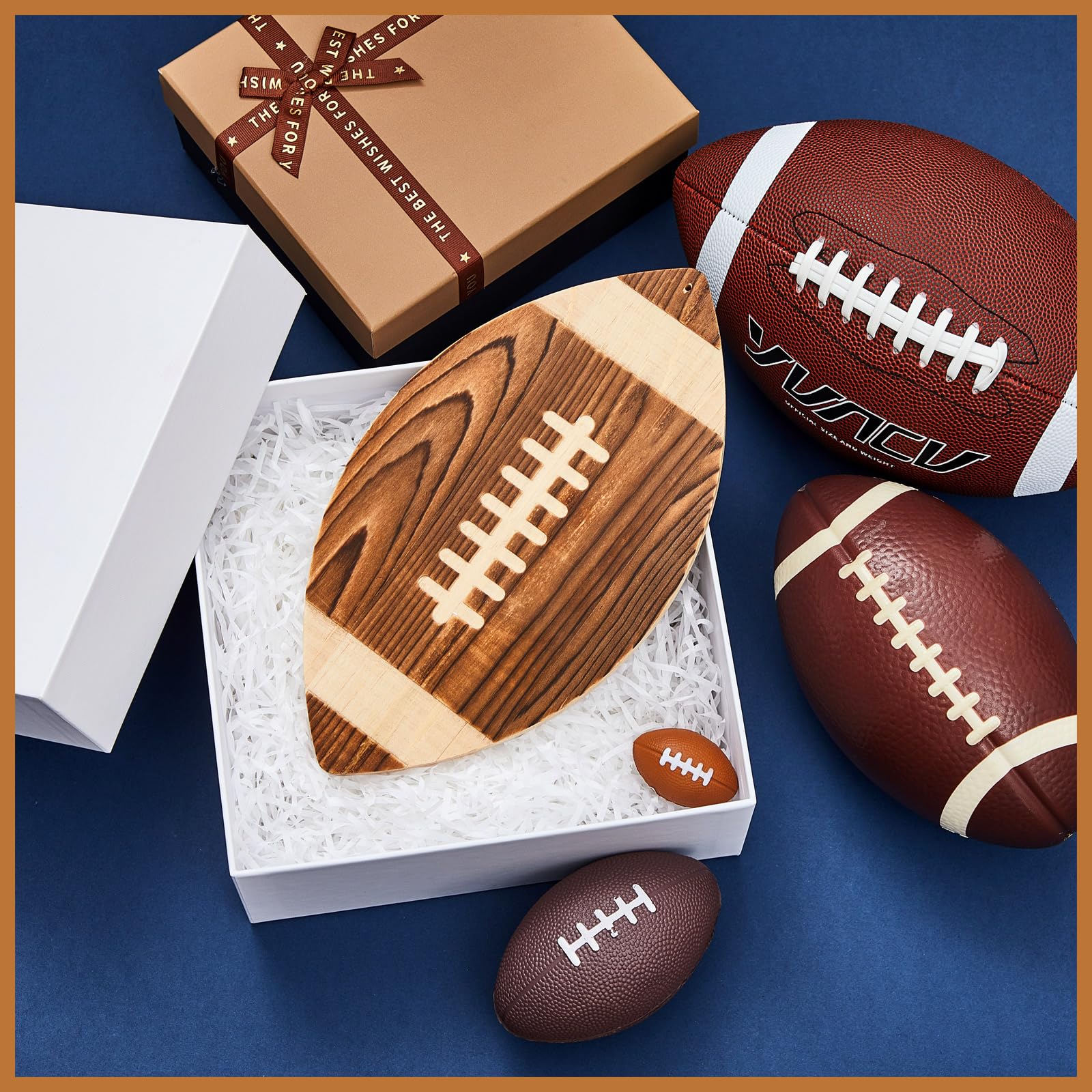 Tessco 4 Pcs Football Cutting Board Large 14" x 8" x 1" Wood Charcuterie Board Novelty Football Gifts for Football Fans Engraved Football Serving Tray for Cheese Fruit Christmas Party Supply Kitchen