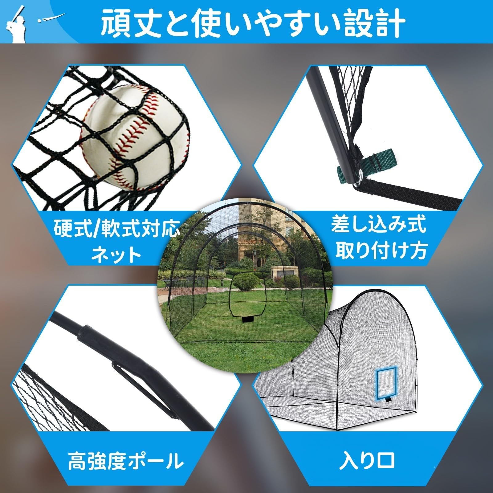 Amazon | バッティングゲージ 野球 防球ネット 軟式硬式 6.7m野球練習 