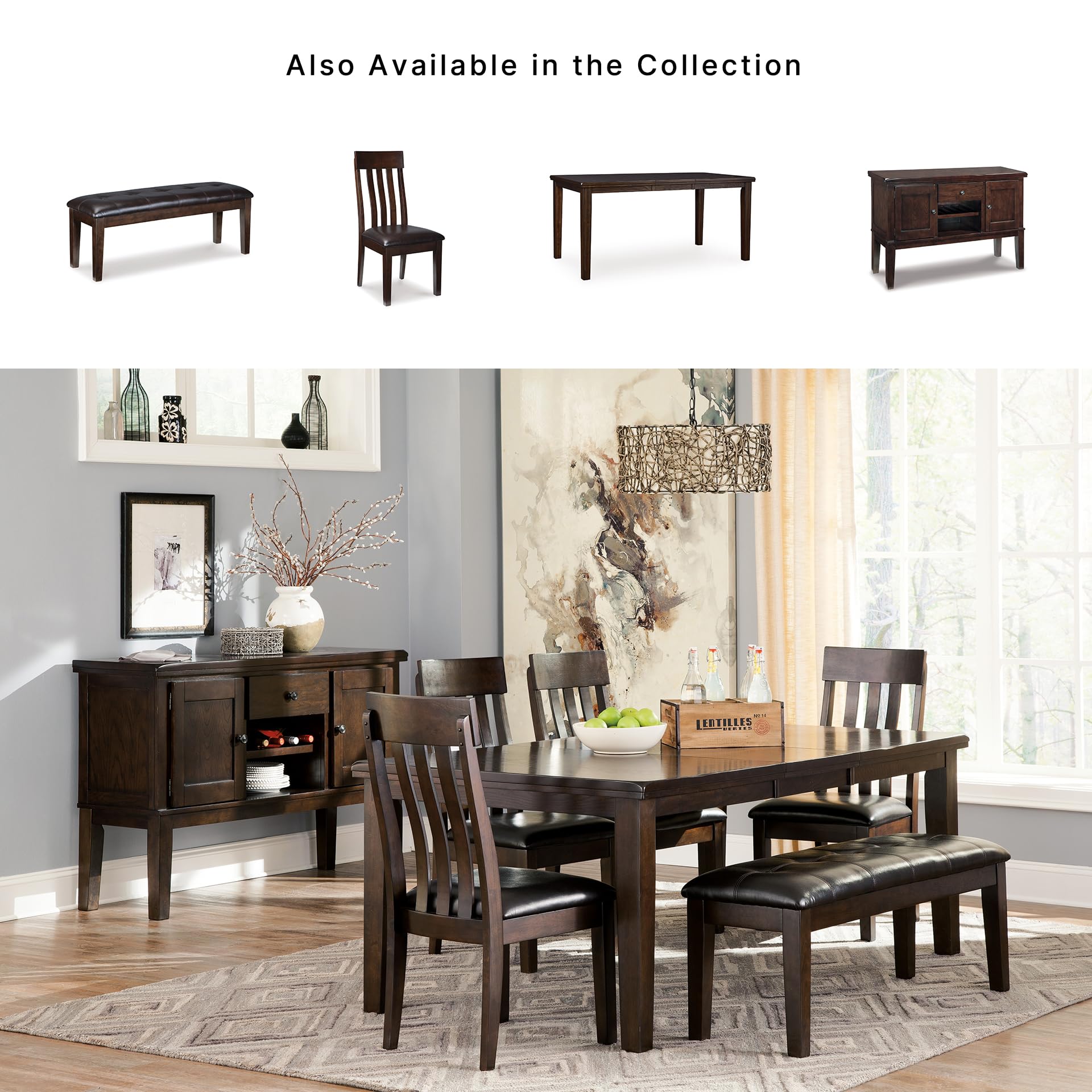 Signature Design by Ashley Haddigan 1-Piece Dining Bench, Faux Leather | Classic button tufted seat, Wood and engineered wood frame, 18.75 in seat height, 2-person capacity, Dark brown finish