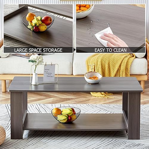 Miniatura 48 de Mesa auxiliar de 2 niveles, moderna mesa de centro rectangular para sala de estar con estante de almacenamiento para decoración de sala de estar,