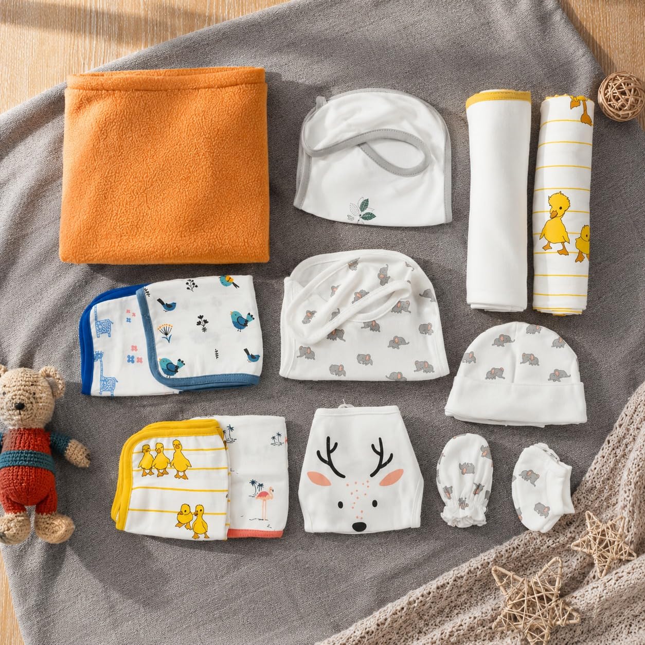 TinyLane - Curated for you! Premium Organic Newborn Baby Gift Set for Boys & Girls, 6 to 12 Months, Multi-Color, Pack of 15, GOTS Certified, Skin-Friendly, Baby Shower Gifts-picture-18
