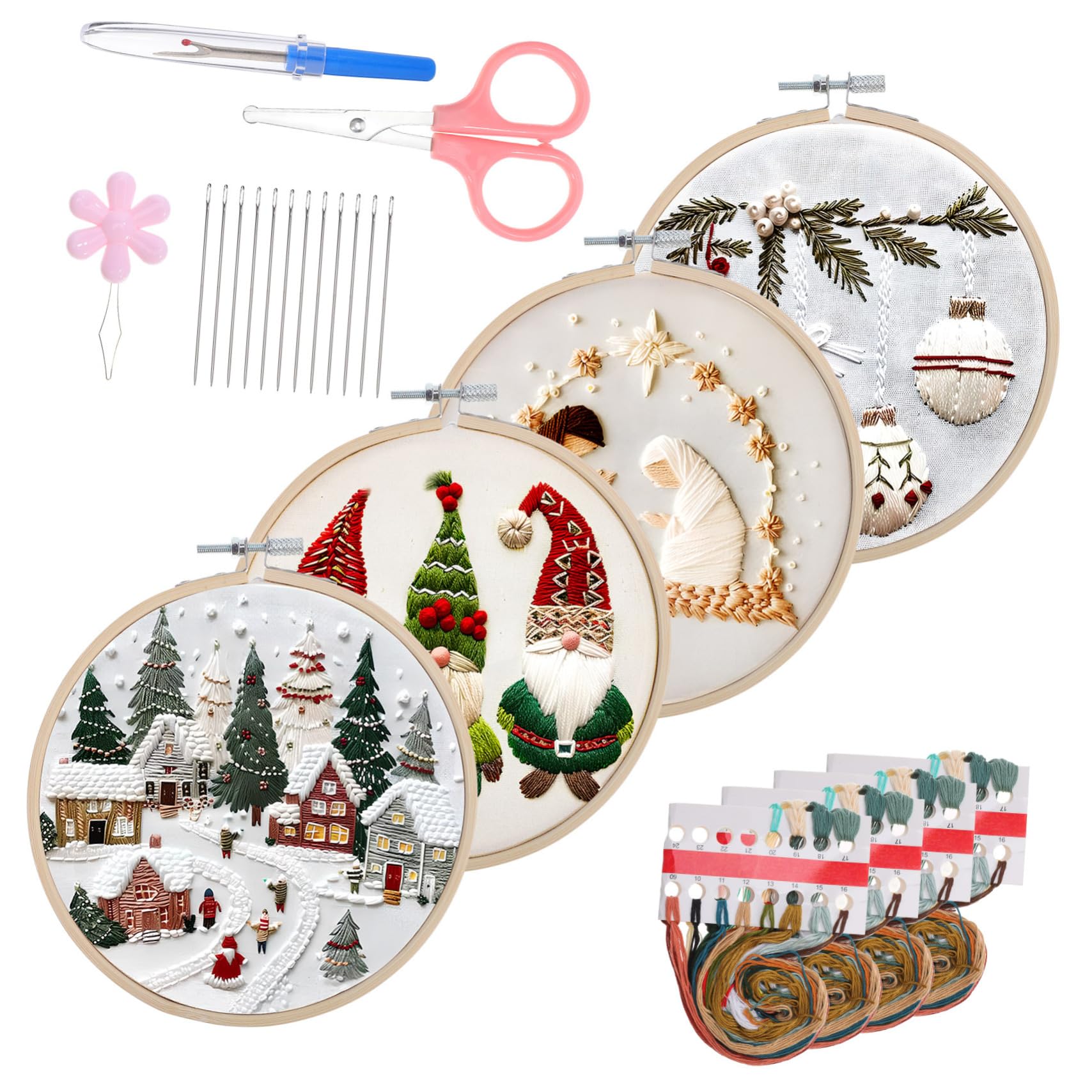 KOCKSHION 1juego Kit De Bordado Navideño Para Principiantes Bastidores De Tijeras y Herramientas De Costura Incluye Patrones De Adorno De Navidad y Materiales