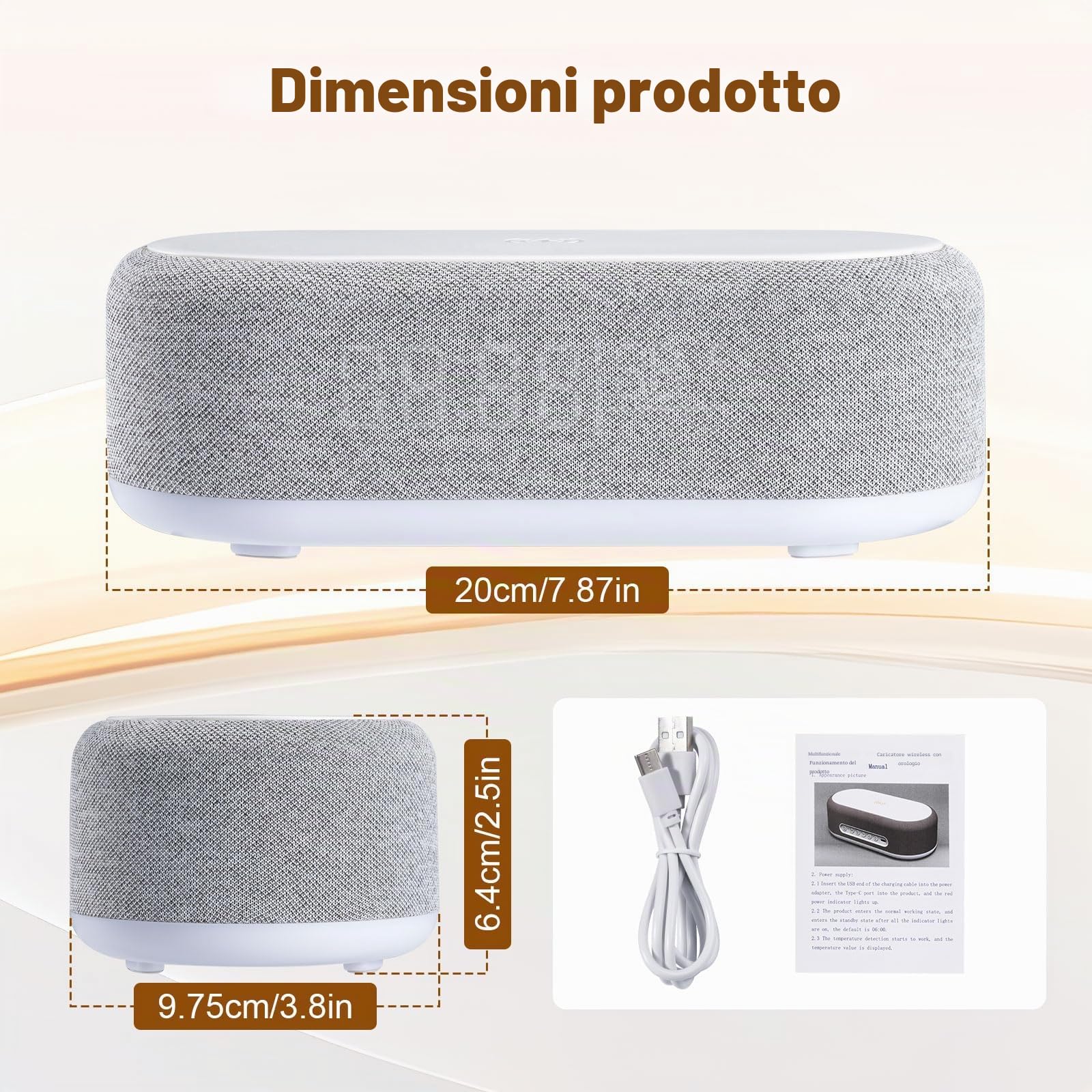 4 In1 Sveglia Digitale, Caricatore Wireless, Sveglia intelligente con orologio, termometro e luce LED, luminosità regolabile