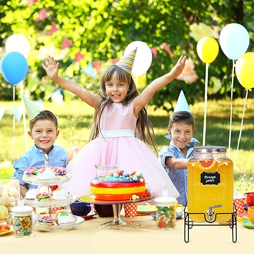 Miniatura 7 de Moretoes Dispensador de bebidas de vidrio para fiestas, dispensador de bebidas de 2 galones con soporte para jugo y té helado, dispensador de jarra