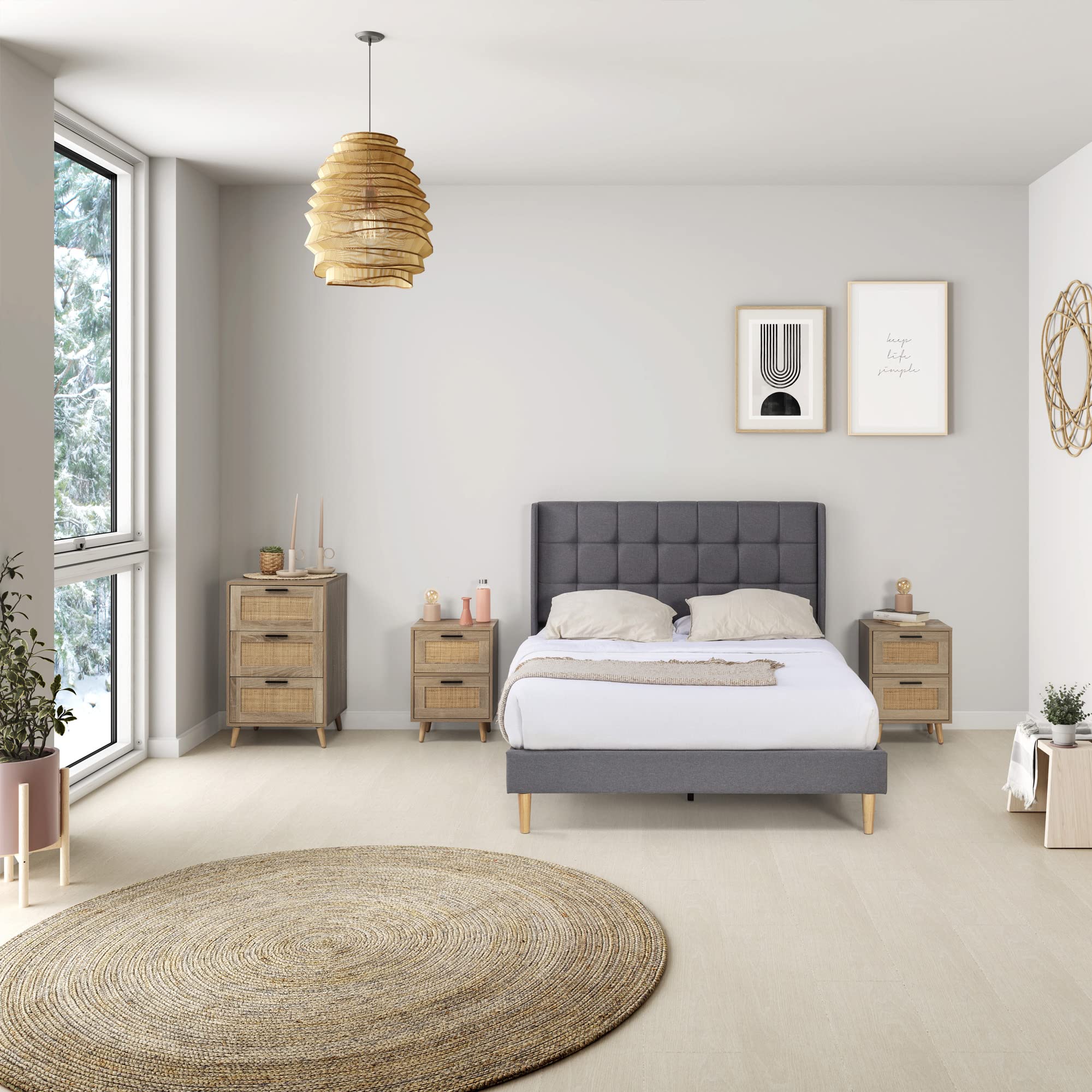 HOMN LIVING Estructura de Cama tapizada Esther de 30 cm, Base para colchón, Somier de láminas de Madera, Montaje Sencillo, 150x190 cm, Gris Oscuro