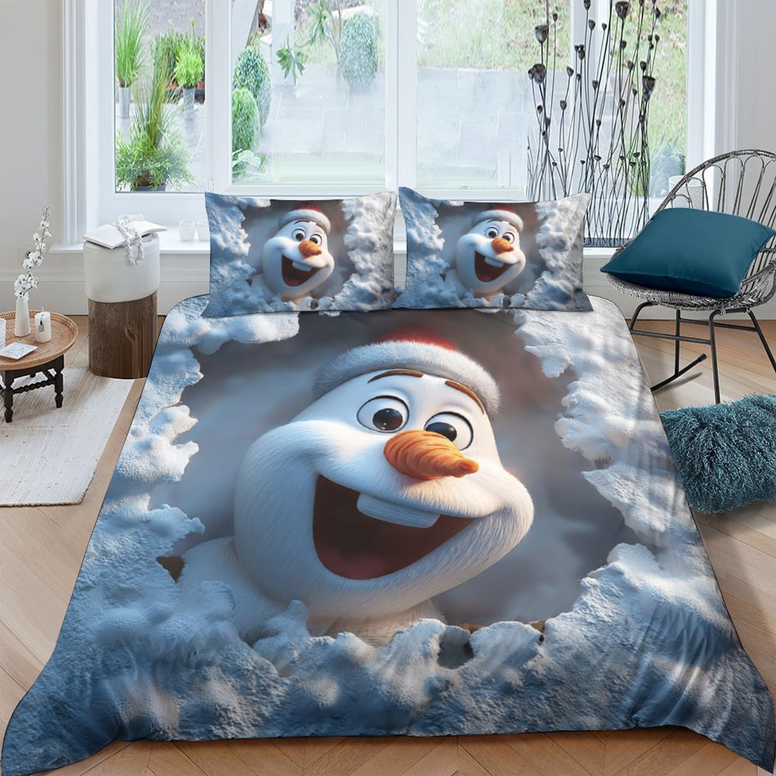 Ctjqhvkz Style-5 3D Printed Snowman Theme Fitted Sheet Microfiber Soft Winter Cartoon Bed Cover For Bedroom Dorm Mattress Decor Single（135X200cm）