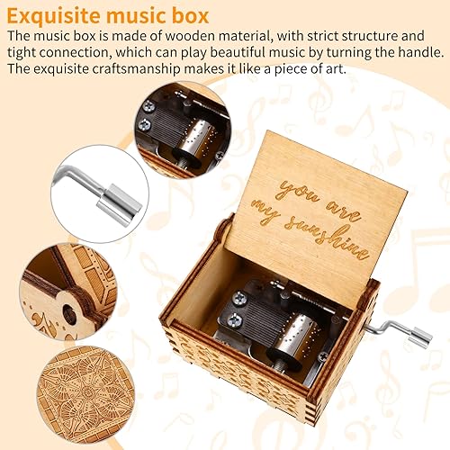 Miniatura 4 de cobee You are My Sunshine - Cajas de música de manivela, cajas de música de madera, mini caja de música clásica de madera vintage, regalo para el