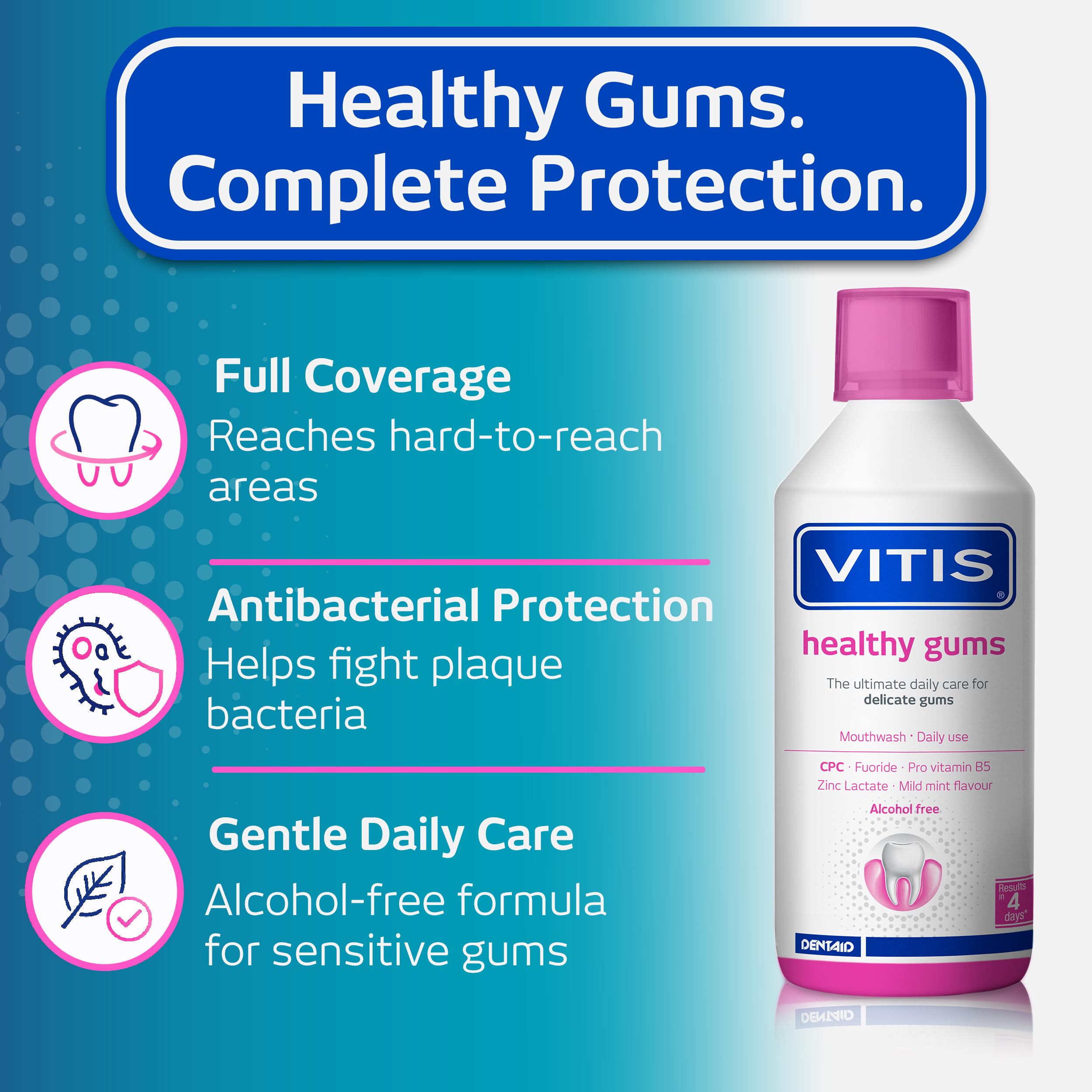 Vitis Gingival The Ultimate Daily Gum Care płyn do płukania jamy ustnej bez alkoholu, 500 ml