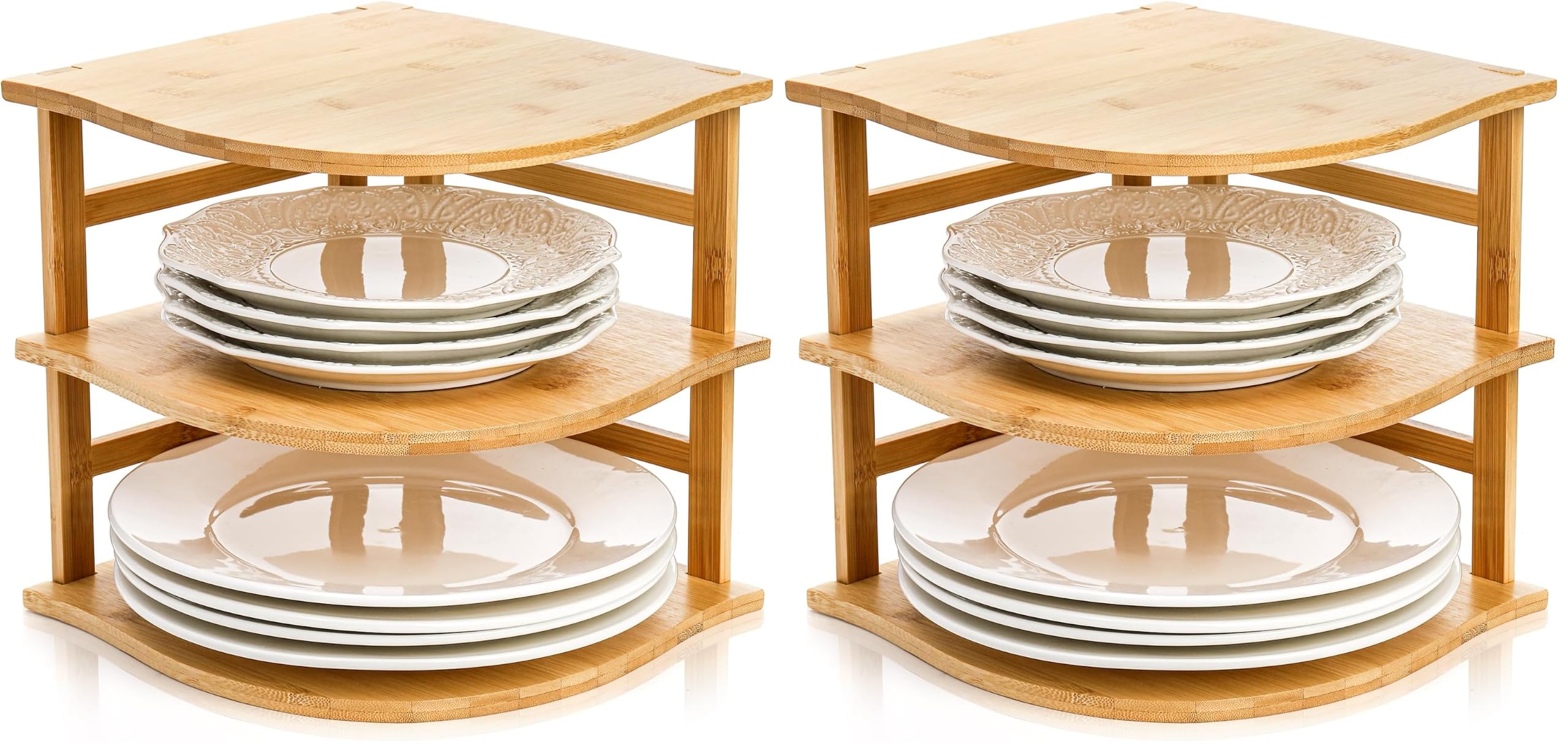 Goaste 3-Tier Bamboo Corner Shelf, Kitchen Countertop Storage Organizer, Cabinet Plate Rack for Pantry Organization, Bathroom, Desktop, 9.5 x 9.5 x 9.5 Inch (Pack of 2)