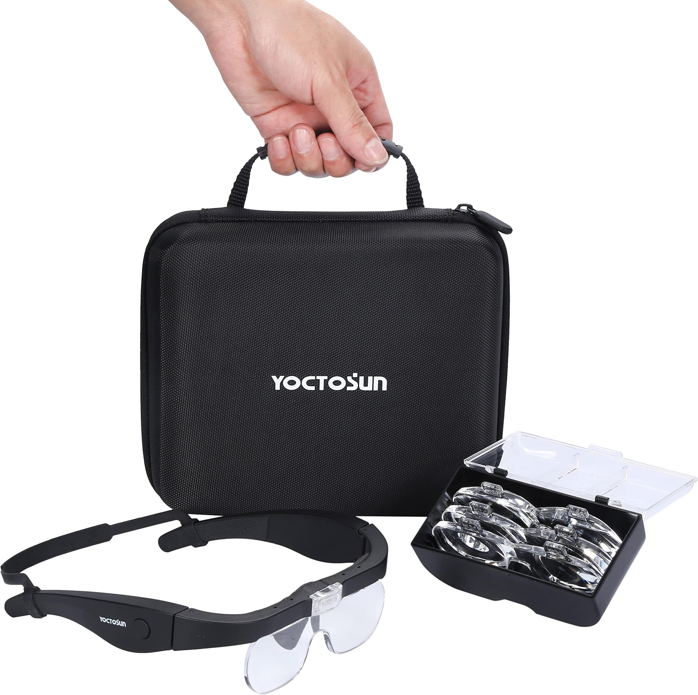 Magnifying Glasses With 2 LED Lights, Headband Magnifier With 5 Detachable Lenses 1X, 1.5X, 2X, 2.5X 3.5X -Rechargeable