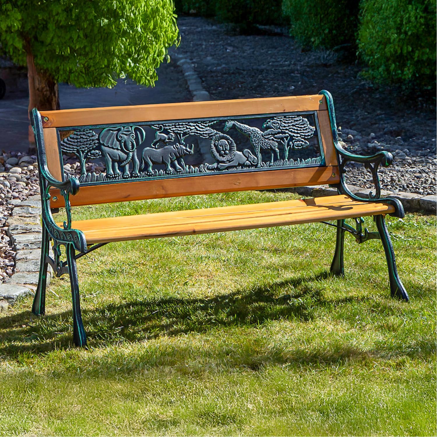 garden mile® Banc de jardin en bois pour enfants - Arche de Noé - Chaises d'extérieur en fonte solide et stable